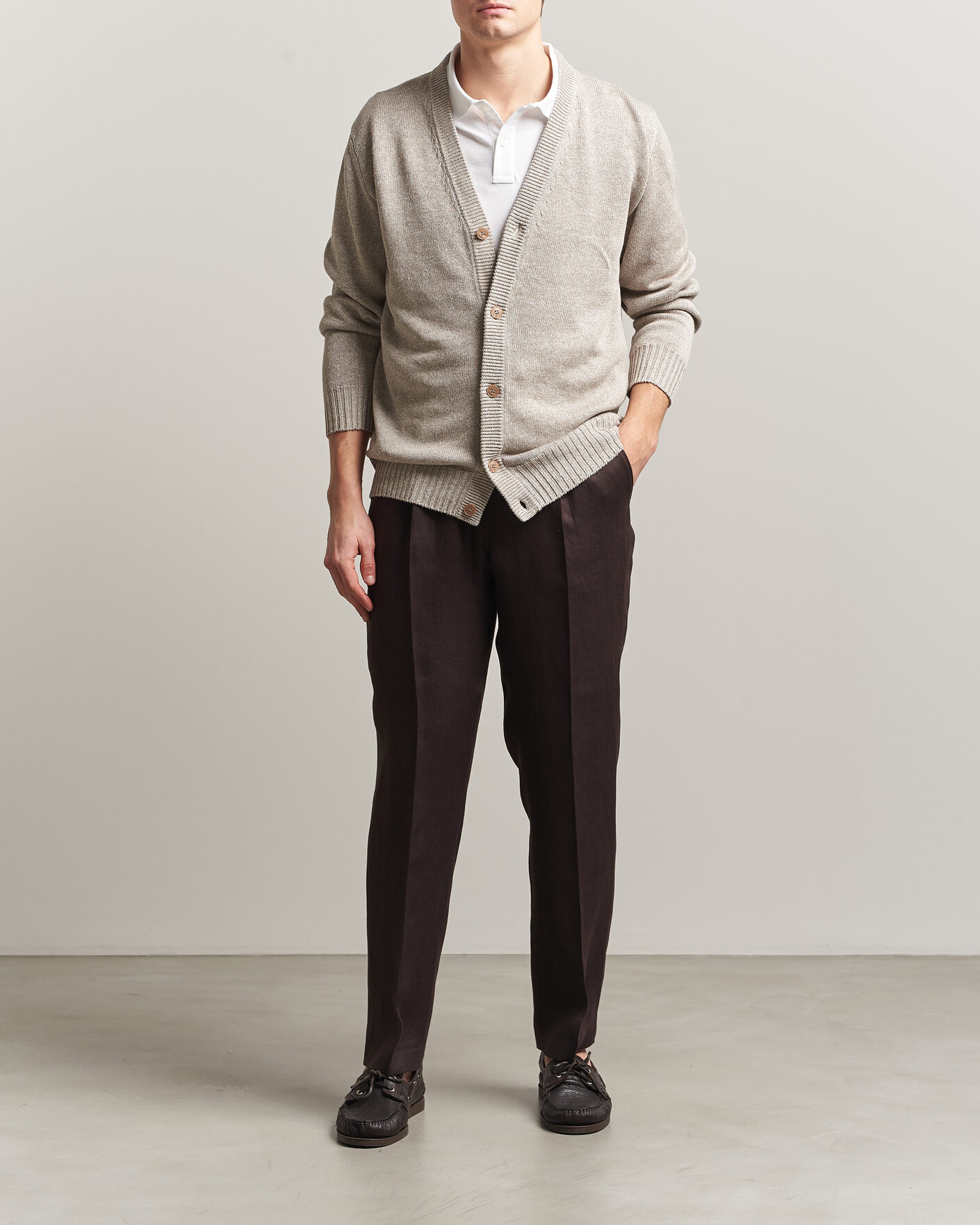 Herr | Tröjor | Eton | Cotton Linen Knitted Cardigan Beige