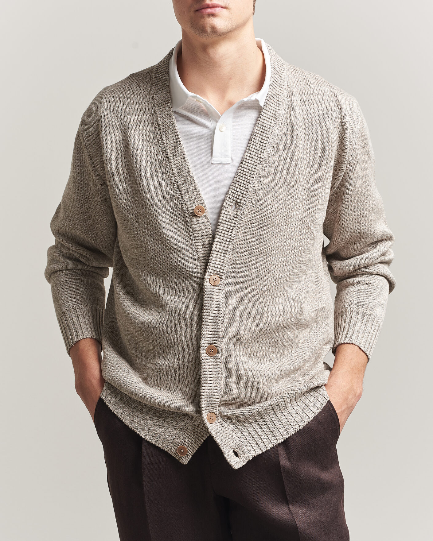 Herr | Tröjor | Eton | Cotton Linen Knitted Cardigan Beige