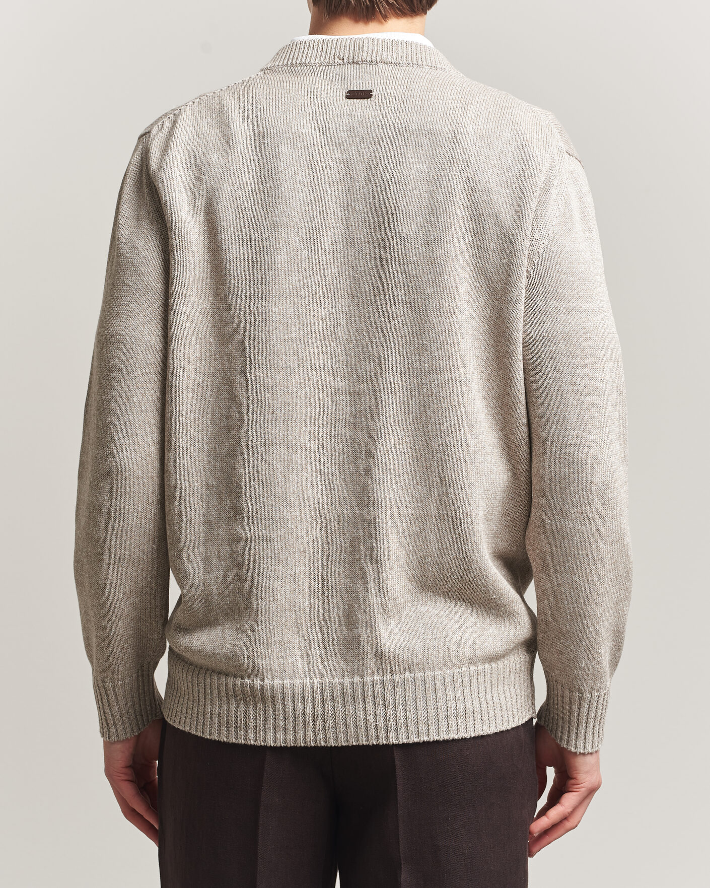 Herr | Tröjor | Eton | Cotton Linen Knitted Cardigan Beige