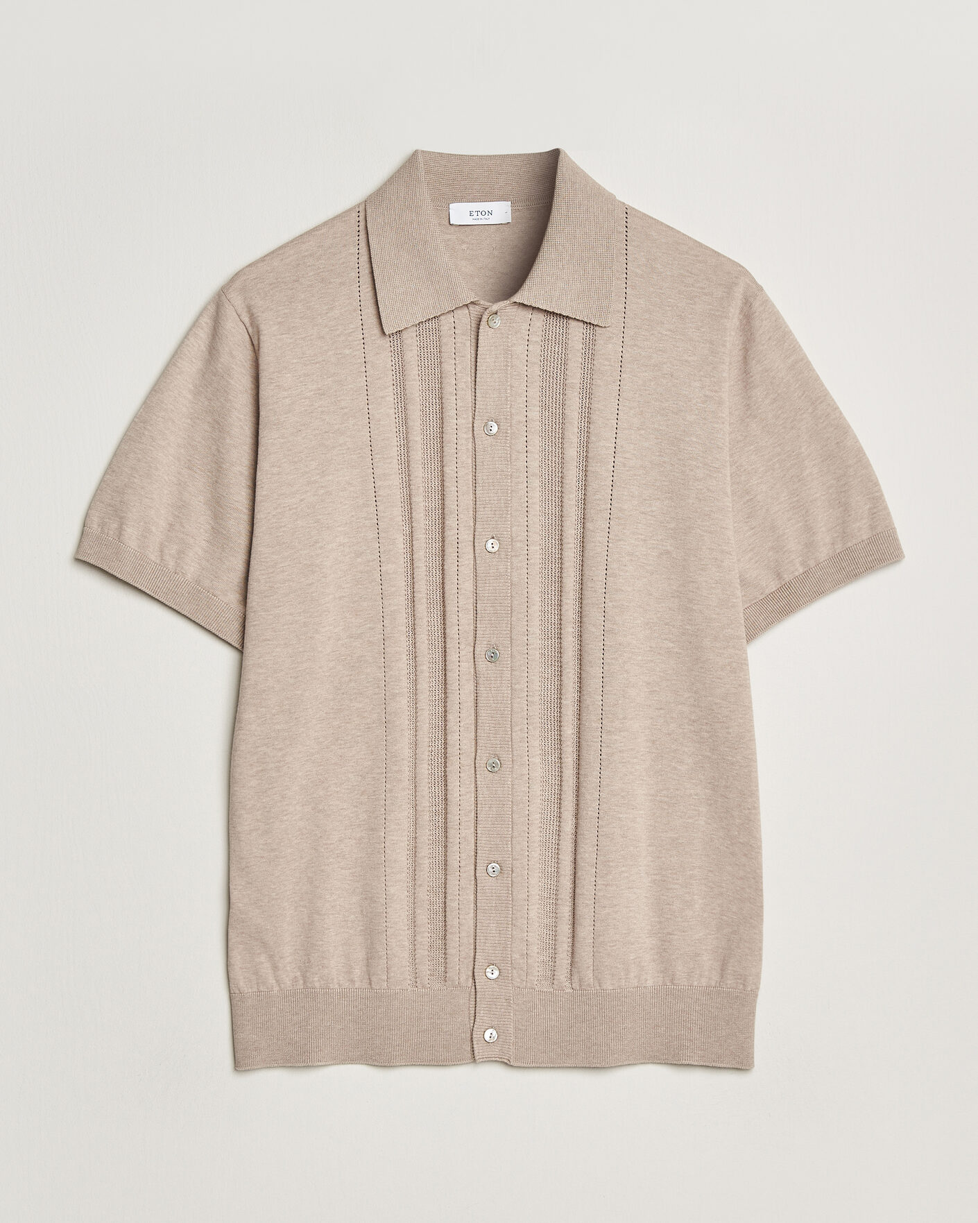 Herr | Skjortor | Eton | Cotton Structured Knitted Short Sleeve Shirt Beige