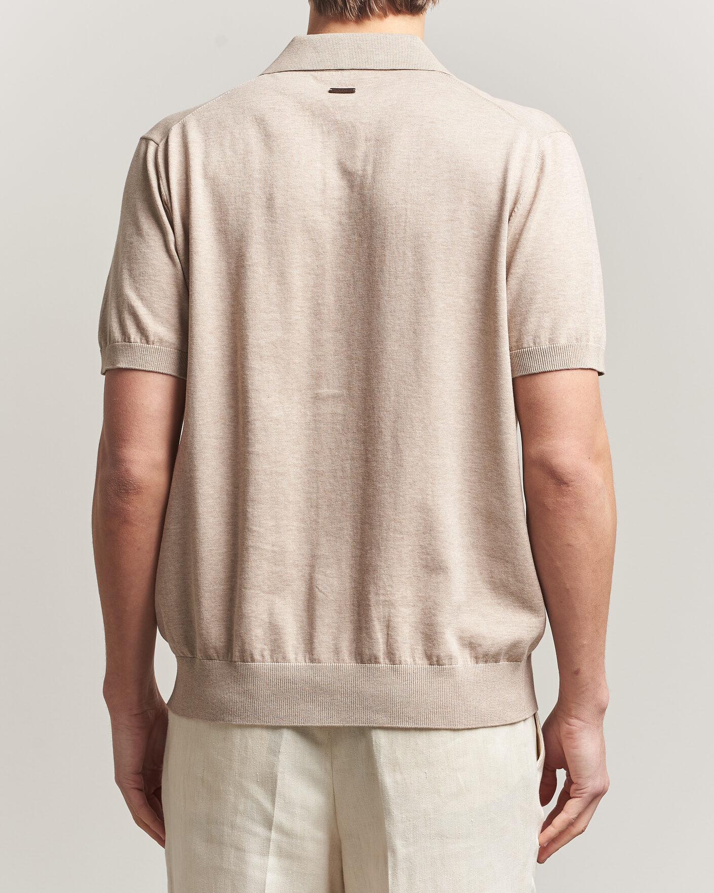 Herr | Skjortor | Eton | Cotton Structured Knitted Short Sleeve Shirt Beige