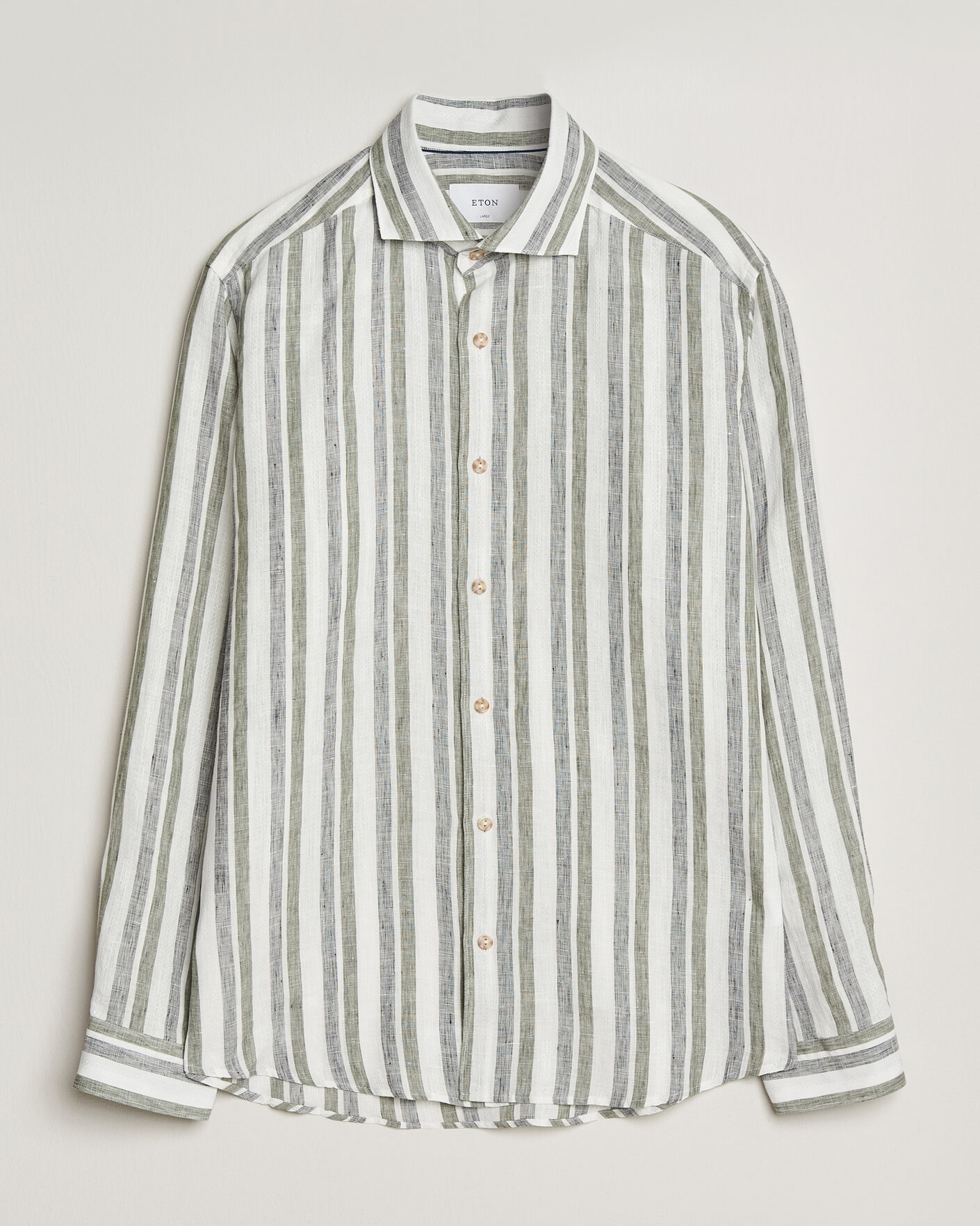 Herr | Skjortor | Eton | Casual Fit Striped Linen Shirt Dark Green