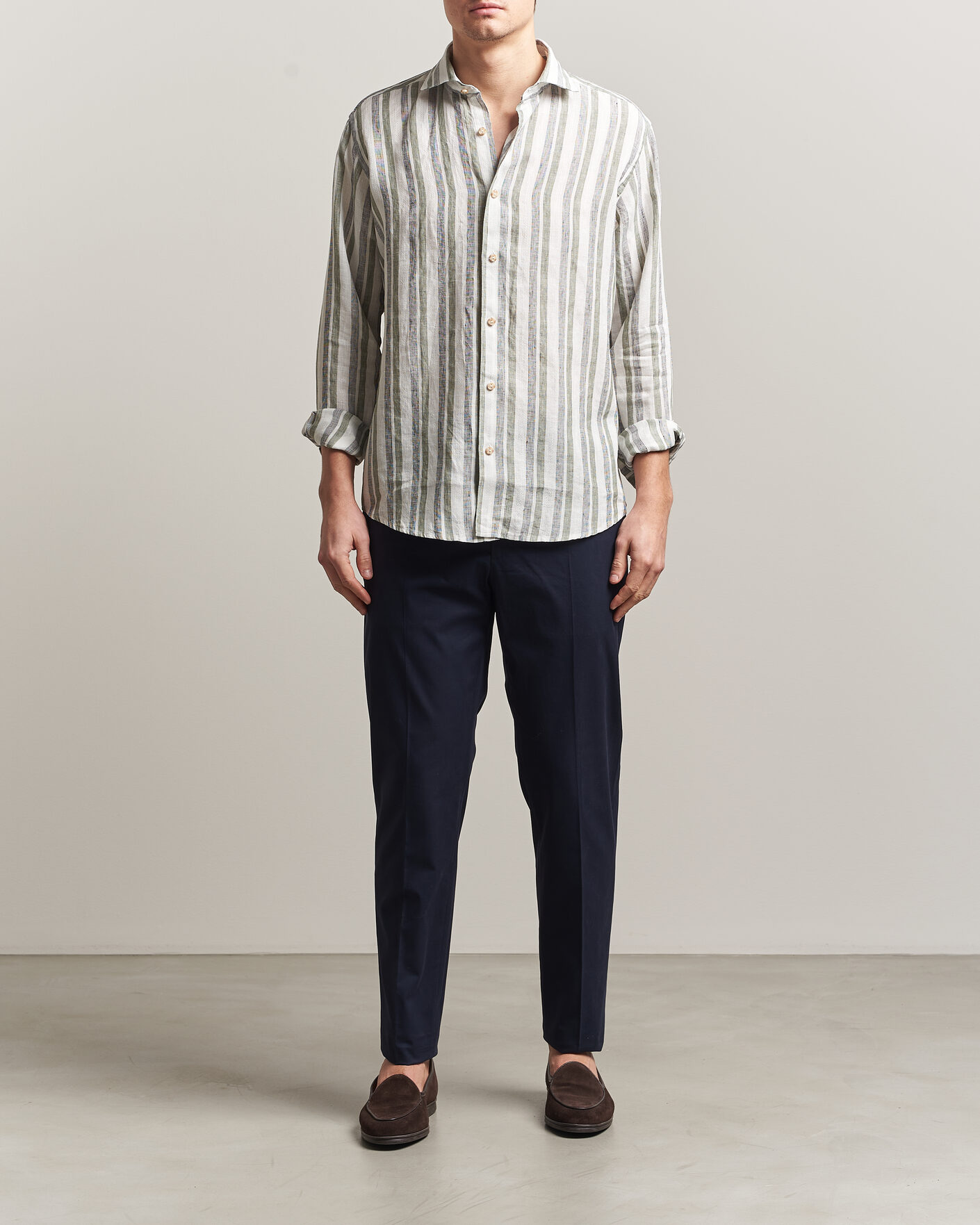 Herr | Skjortor | Eton | Casual Fit Striped Linen Shirt Dark Green