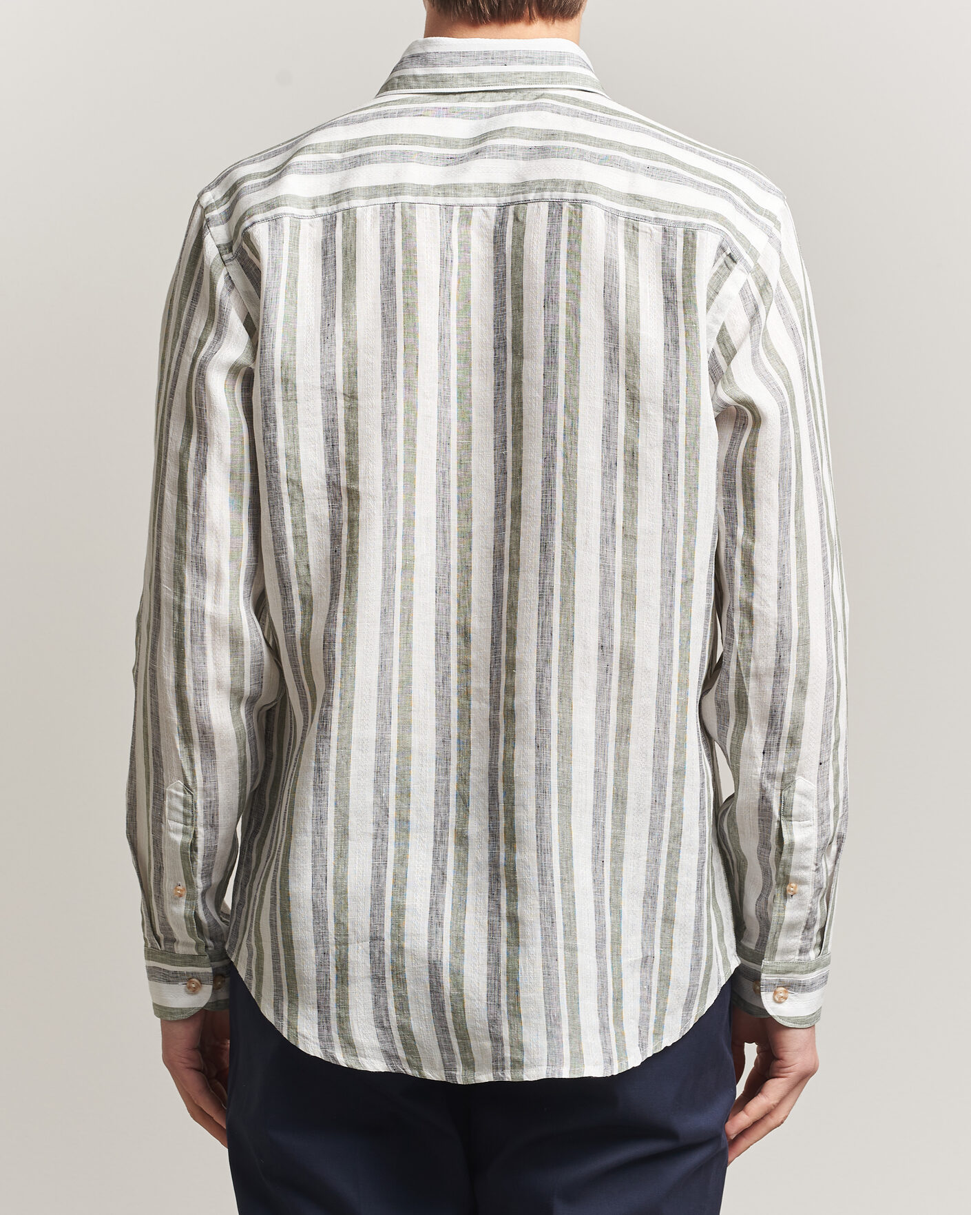 Herr | Skjortor | Eton | Casual Fit Striped Linen Shirt Dark Green