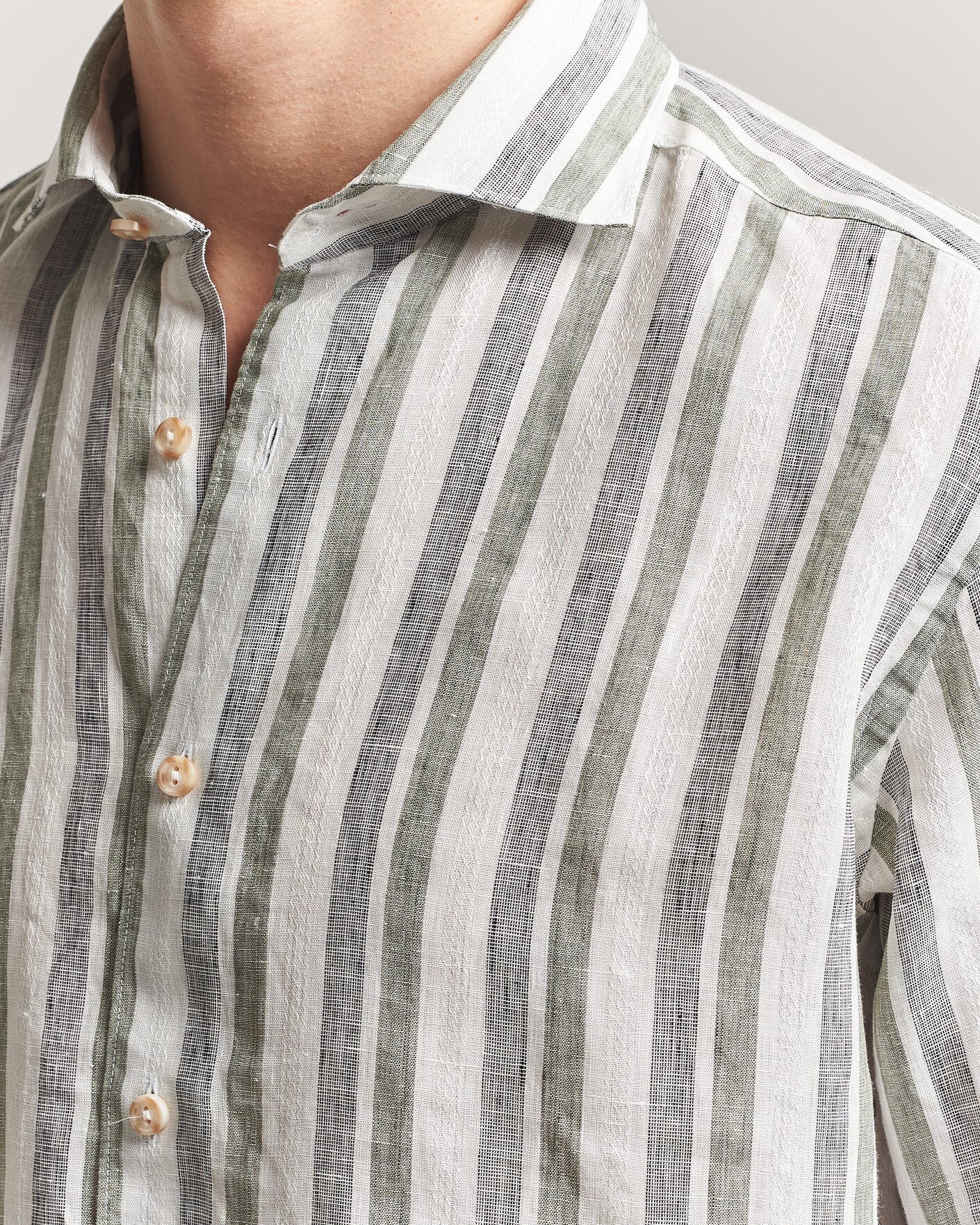 Herr | Skjortor | Eton | Casual Fit Striped Linen Shirt Dark Green