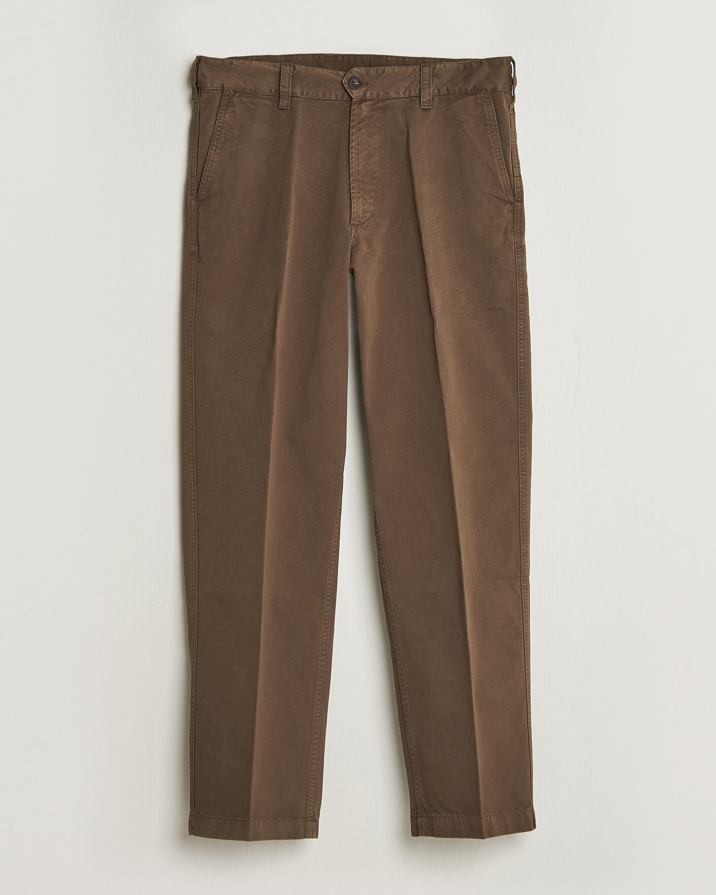 Herr | Byxor | Drake's | Peached Flat Front Cotton Chino Brown