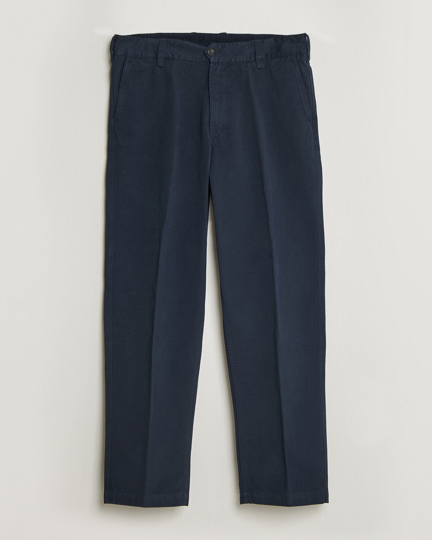 Herr | Byxor | Drake's | Peached Flat Front Cotton Chino Navy