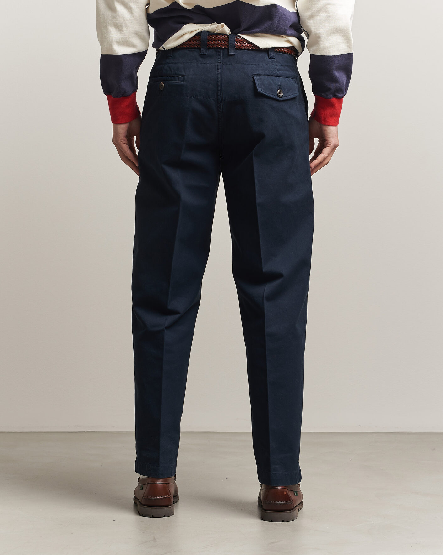 Herr | Byxor | Drake's | Peached Flat Front Cotton Chino Navy