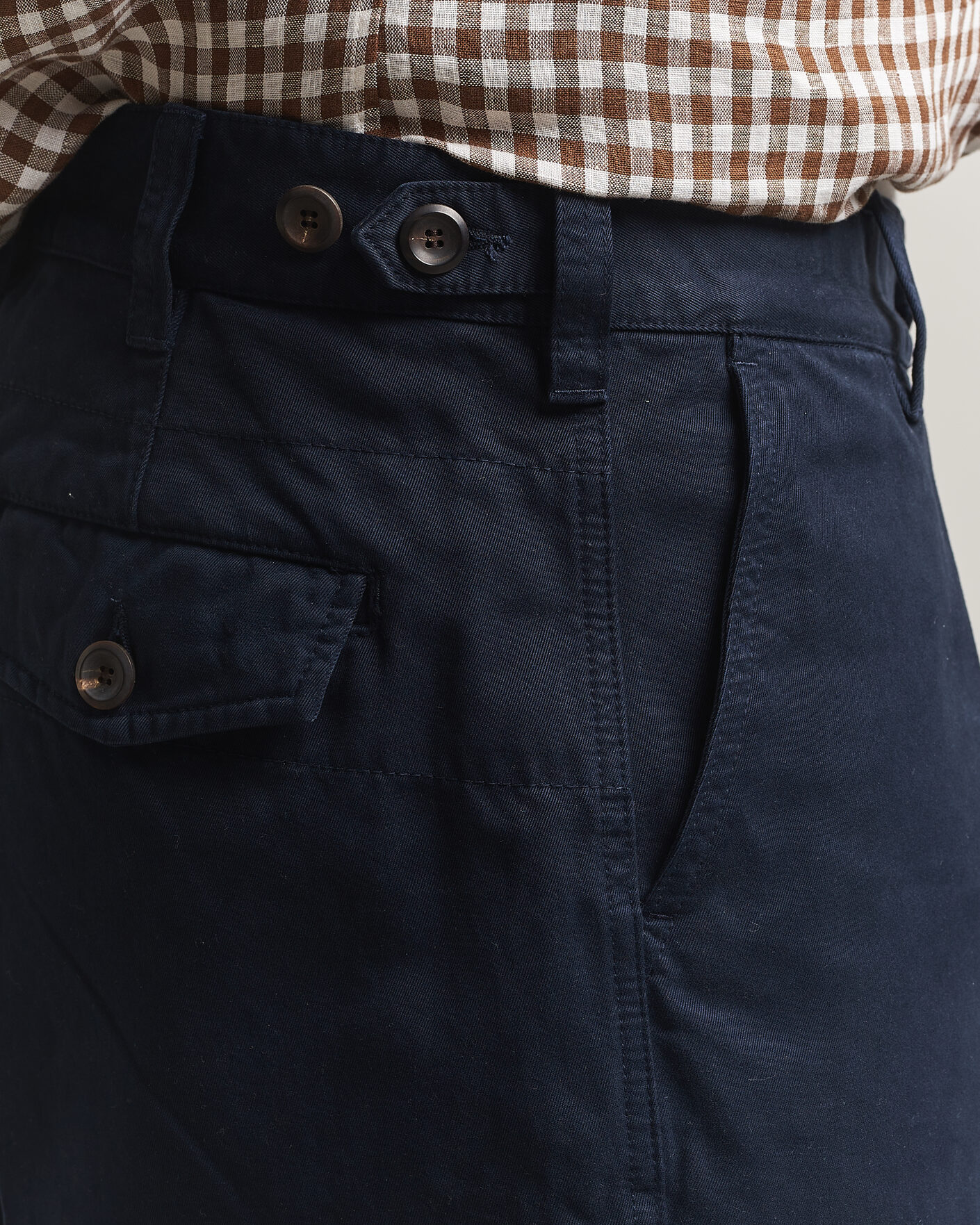 Herr | Byxor | Drake's | Peached Flat Front Cotton Chino Navy