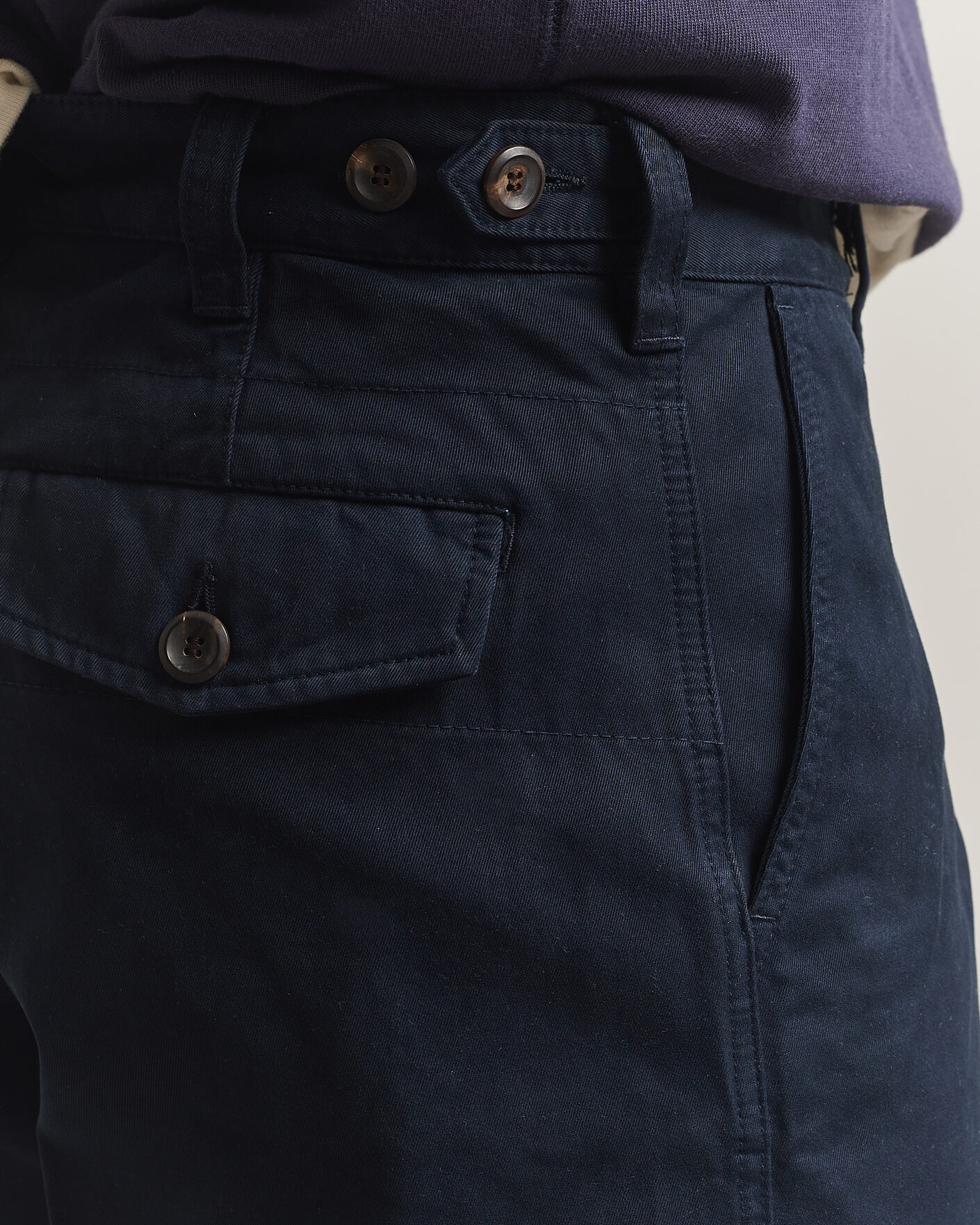 Herr | Byxor | Drake's | Peached Flat Front Cotton Chino Navy