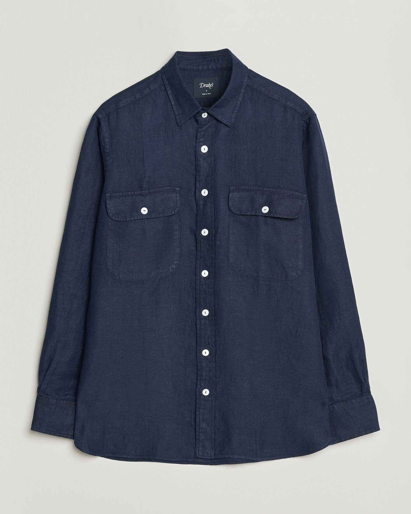 Herr | Skjortor | Drake's | Linen Twill Deep Pocket Work Shirt Navy