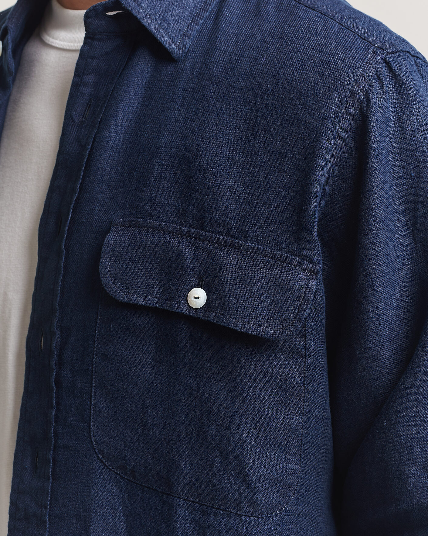 Herr | Skjortor | Drake's | Linen Twill Deep Pocket Work Shirt Navy