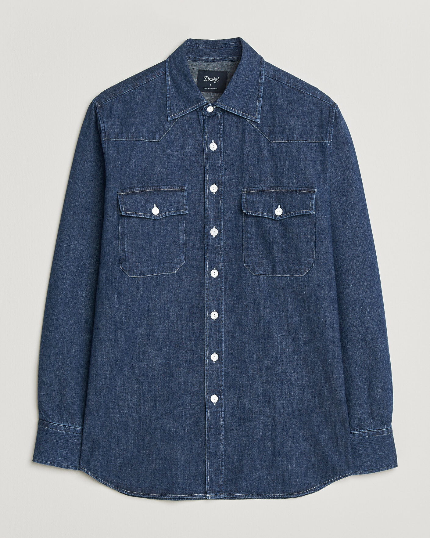 Herr | Skjortor | Drake's | Light Denim Western Shirt Stone Wash