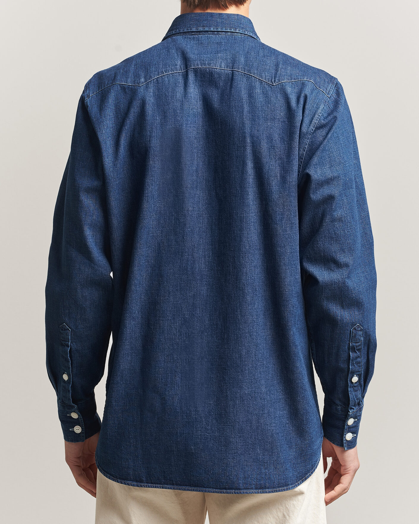 Herr | Skjortor | Drake's | Light Denim Western Shirt Stone Wash