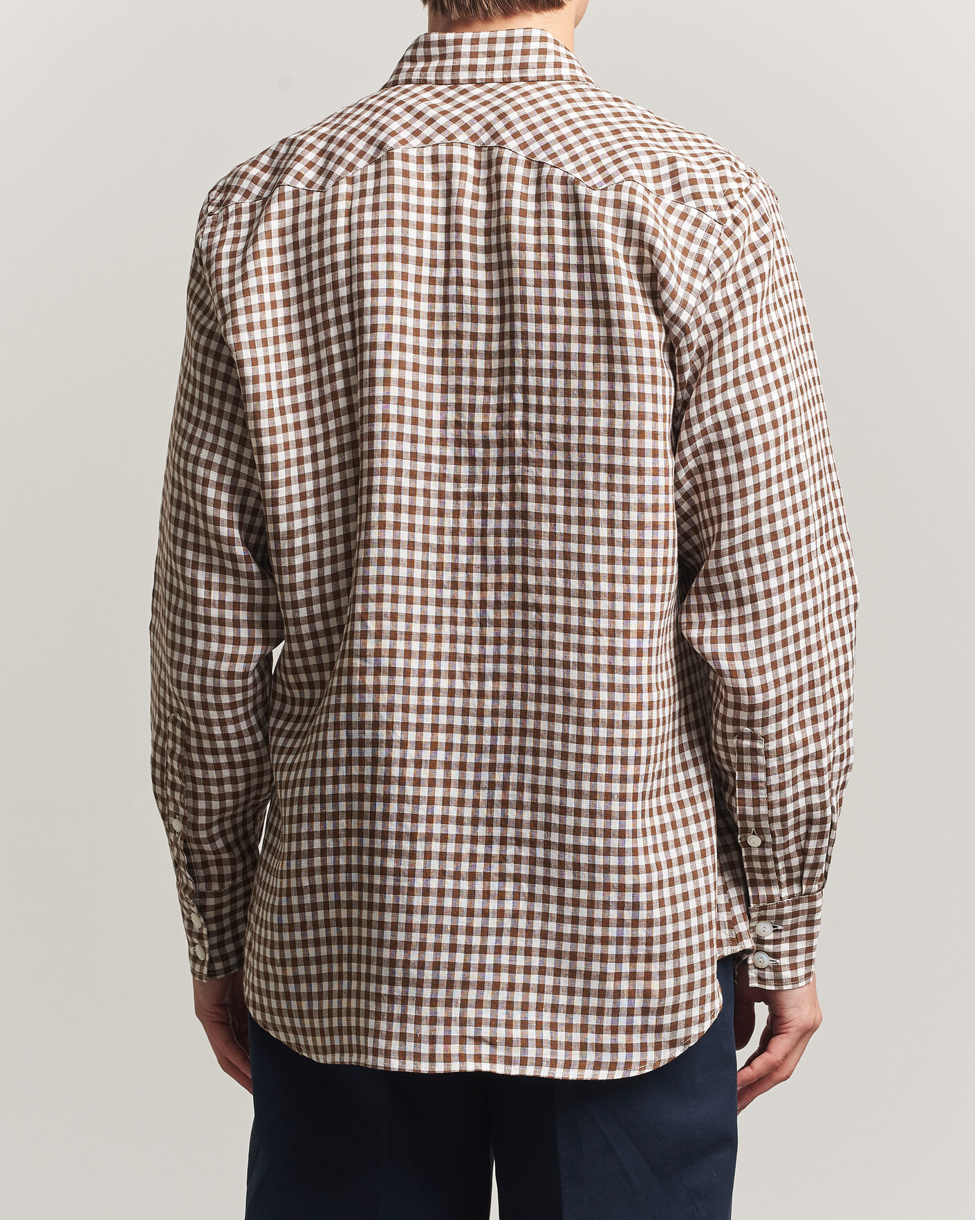 Herr | Skjortor | Drake's | Linen Gingham Western Shirt Brown/White