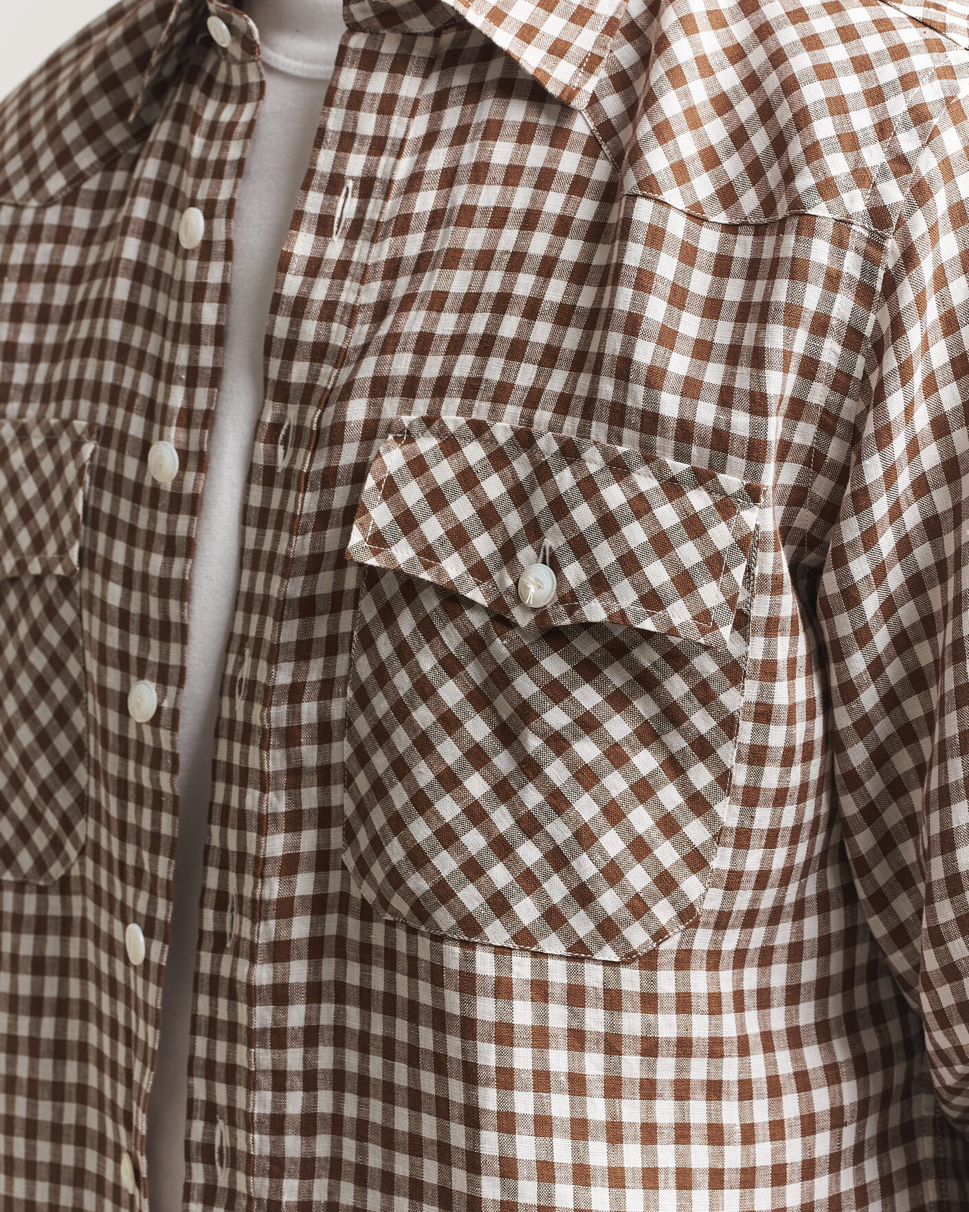 Herr | Skjortor | Drake's | Linen Gingham Western Shirt Brown/White