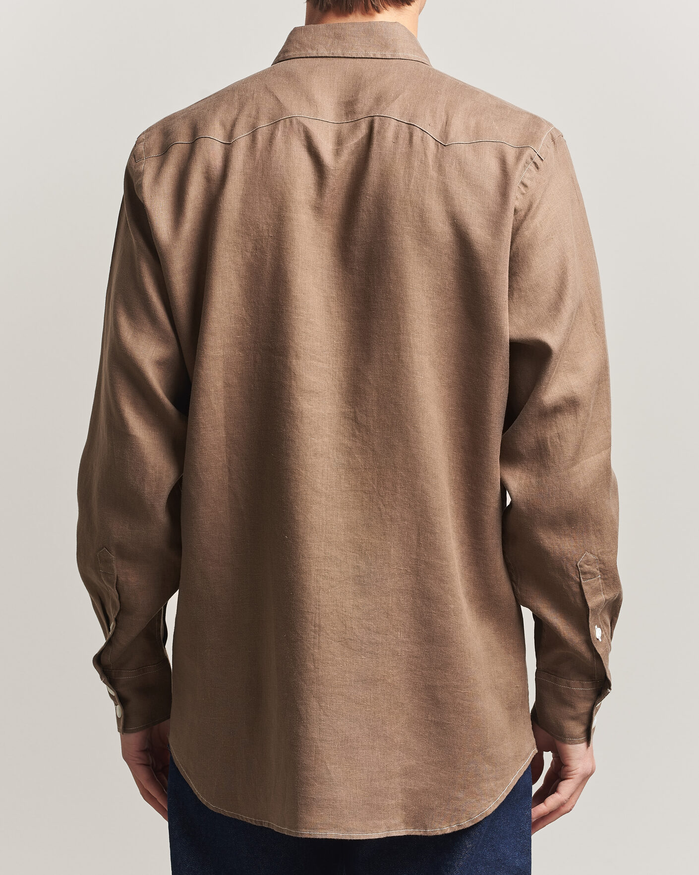 Herr | Skjortor | Drake's | Solid Linen Western Shirt Brown