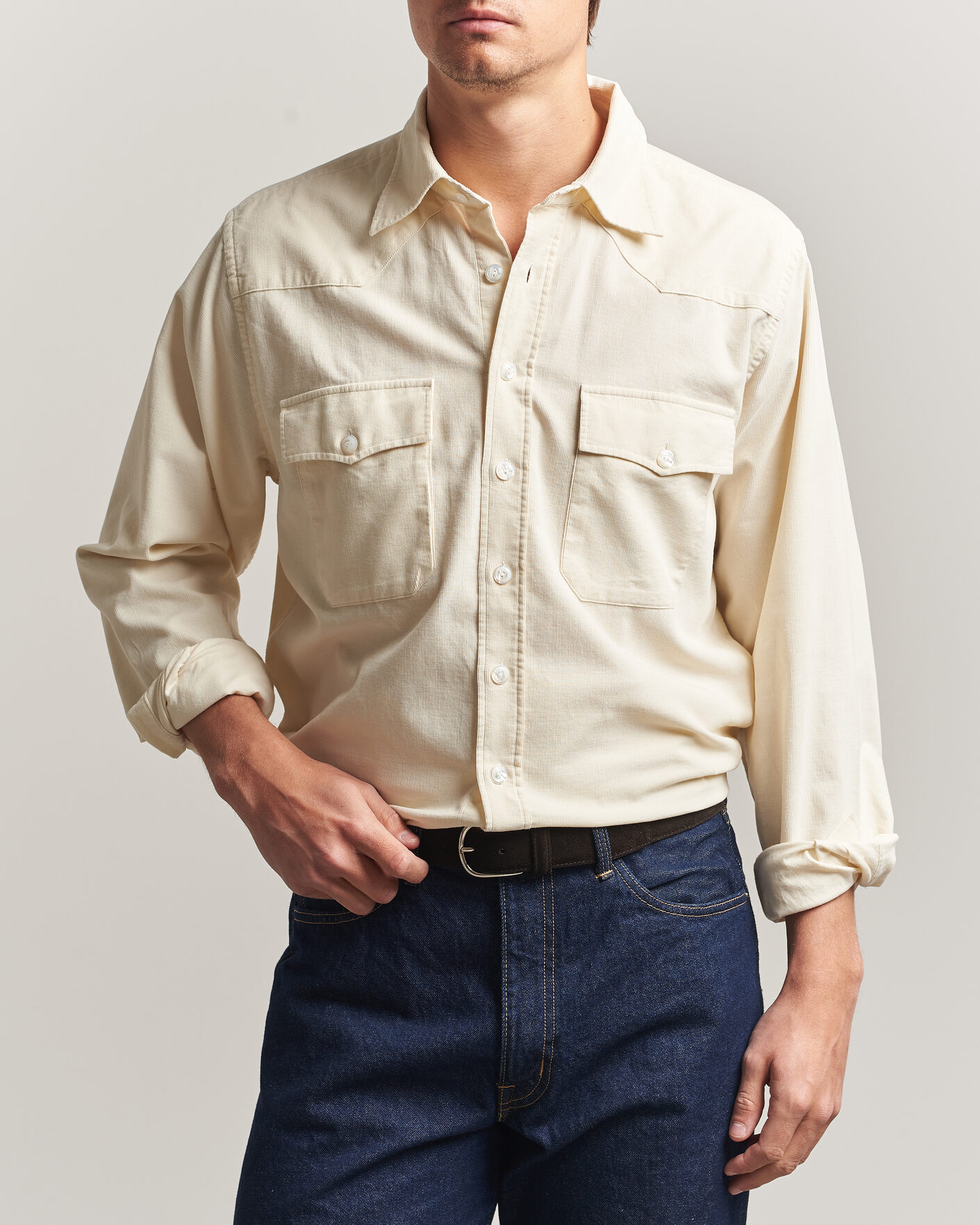 Herr | Skjortor | Drake's | Needlecord Western Shirt White