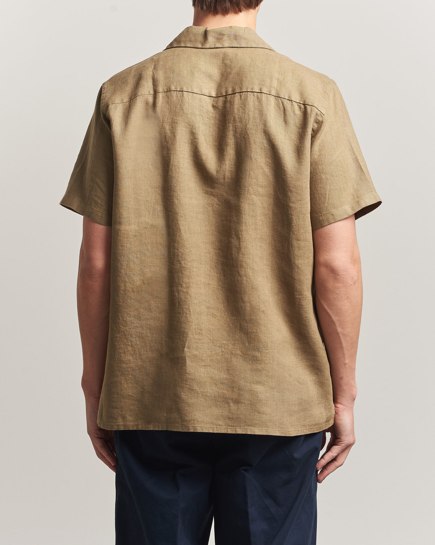 Herr | Skjortor | Drake's | Military Short Sleeve Camp Collar Shirt Khaki