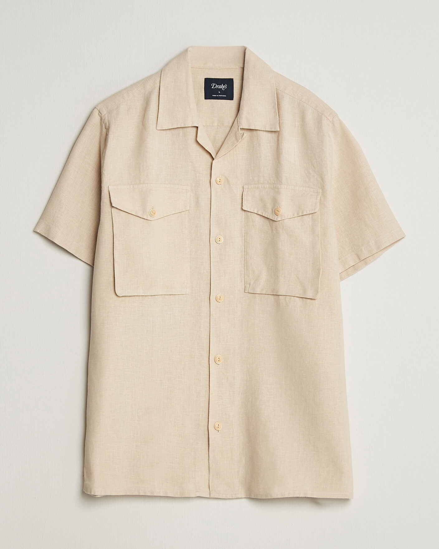 Herr | Skjortor | Drake's | Military Short Sleeve Camp Collar Shirt Ecru
