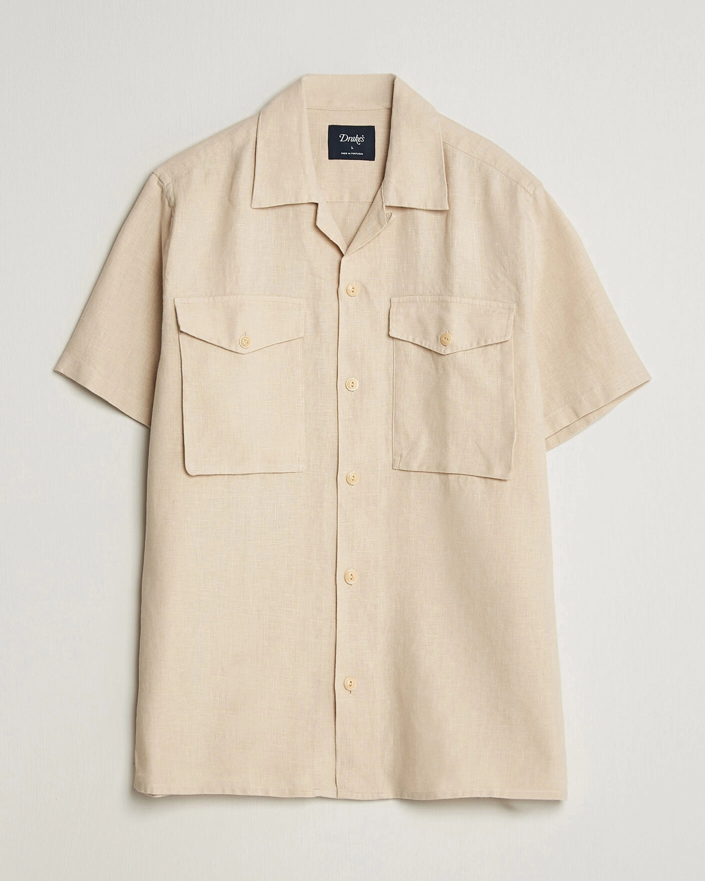 Herr | Skjortor | Drake's | Military Short Sleeve Camp Collar Shirt Ecru
