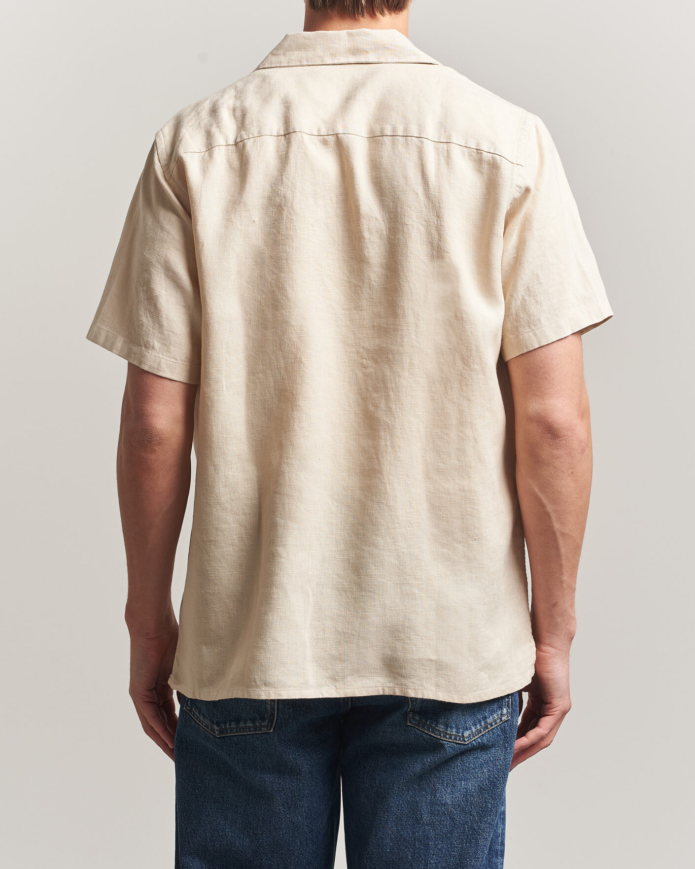 Herr | Skjortor | Drake's | Military Short Sleeve Camp Collar Shirt Ecru