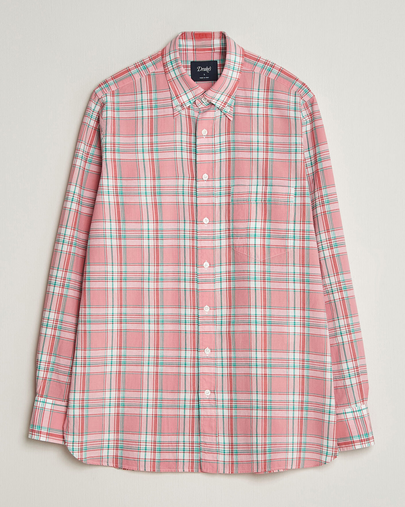 Herr | Skjortor | Drake's | Madrass Checked Button Down Shirt Pink
