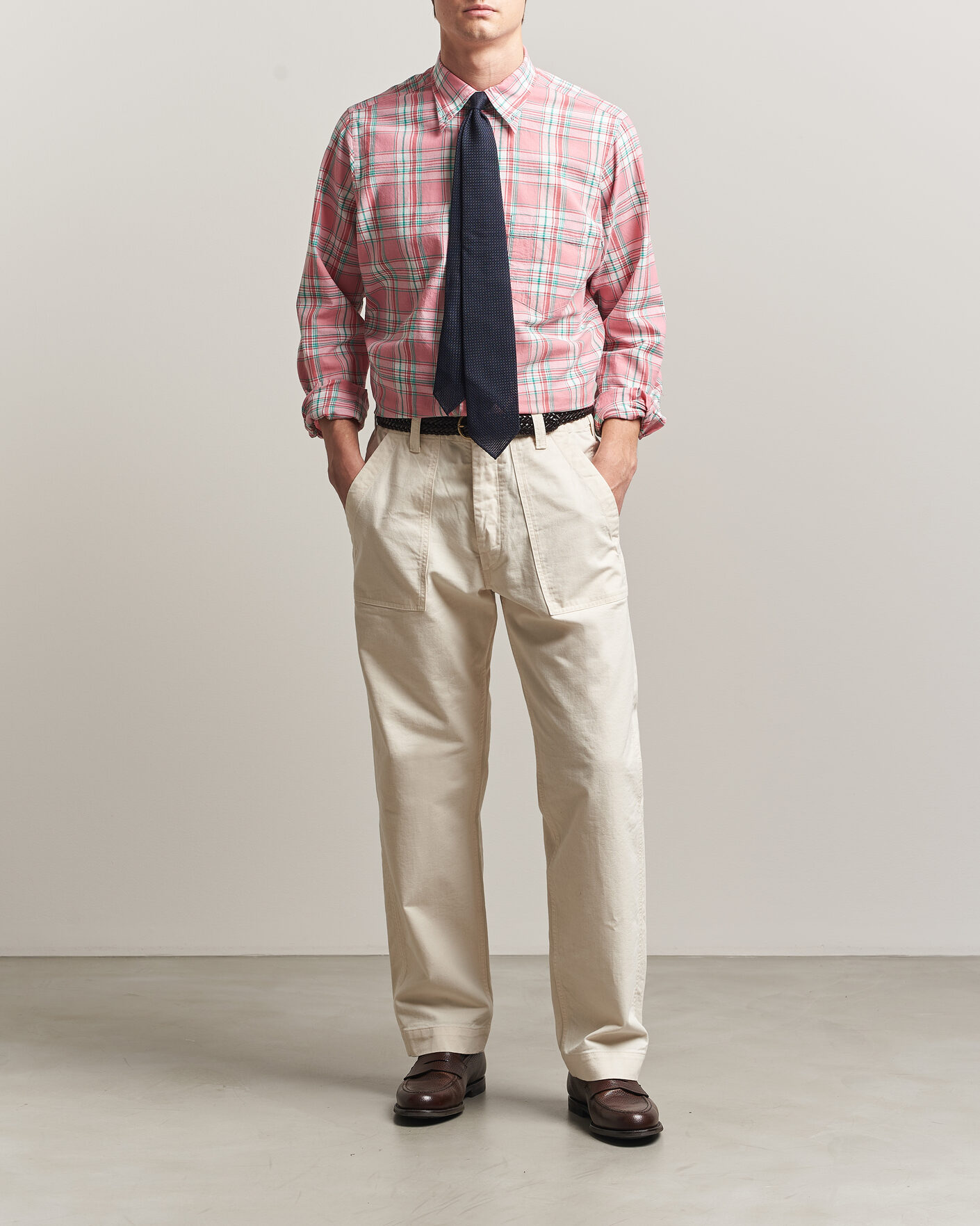 Herr | Skjortor | Drake's | Madrass Checked Button Down Shirt Pink