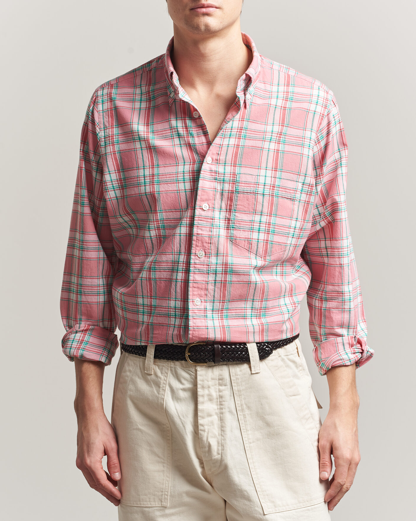 Herr | Skjortor | Drake's | Madrass Checked Button Down Shirt Pink