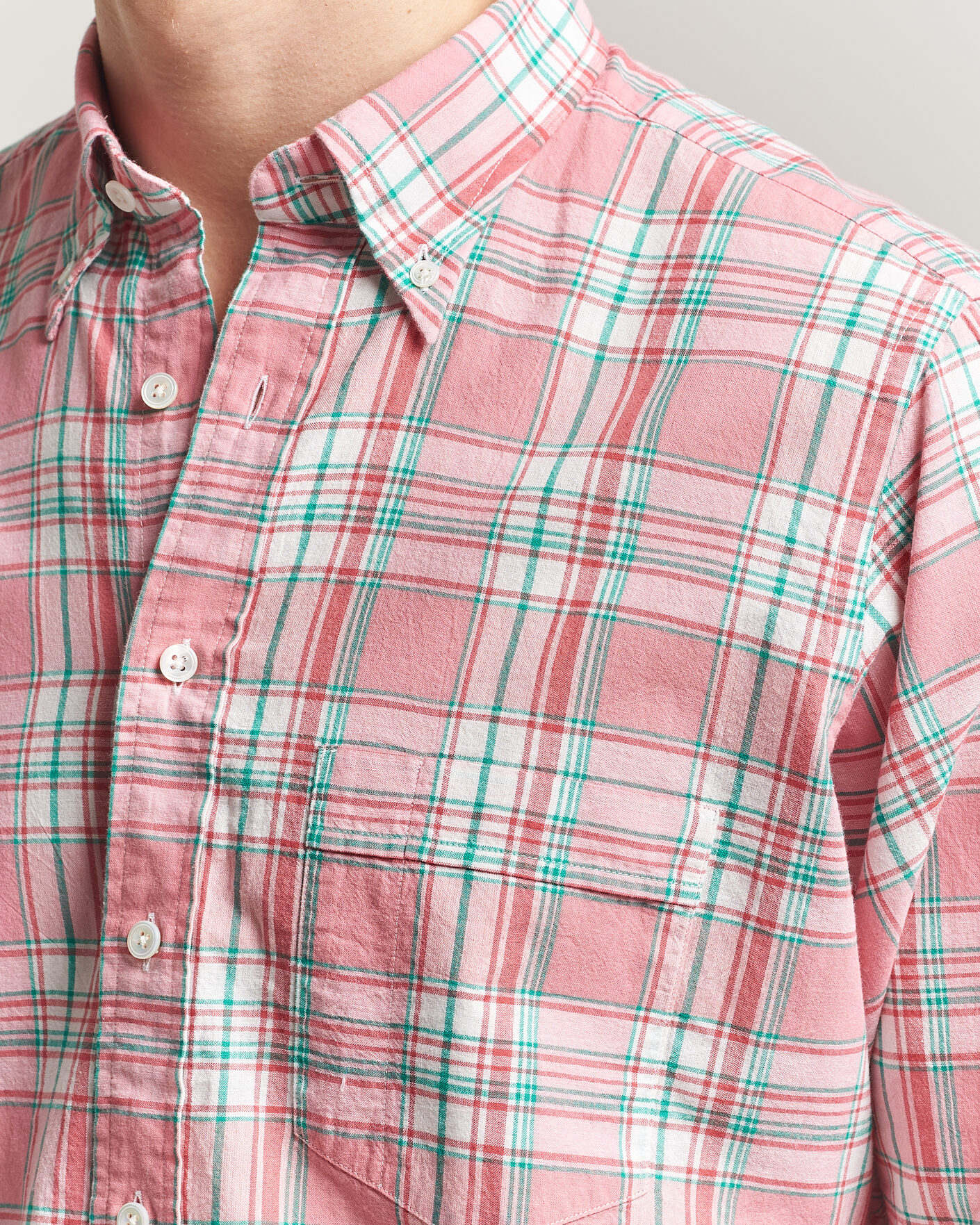 Herr | Skjortor | Drake's | Madrass Checked Button Down Shirt Pink