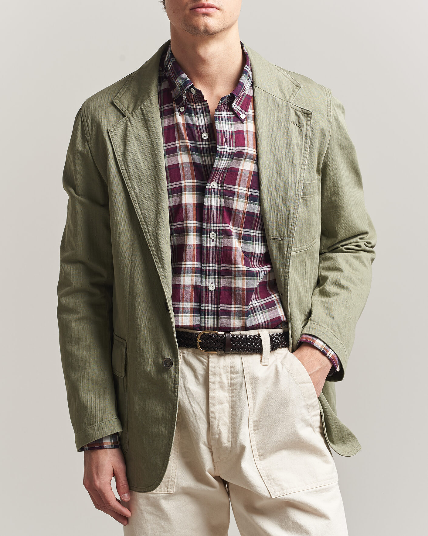 Herr | Kavajer | Drake's | MKI Herringbone Games Blazer Olive