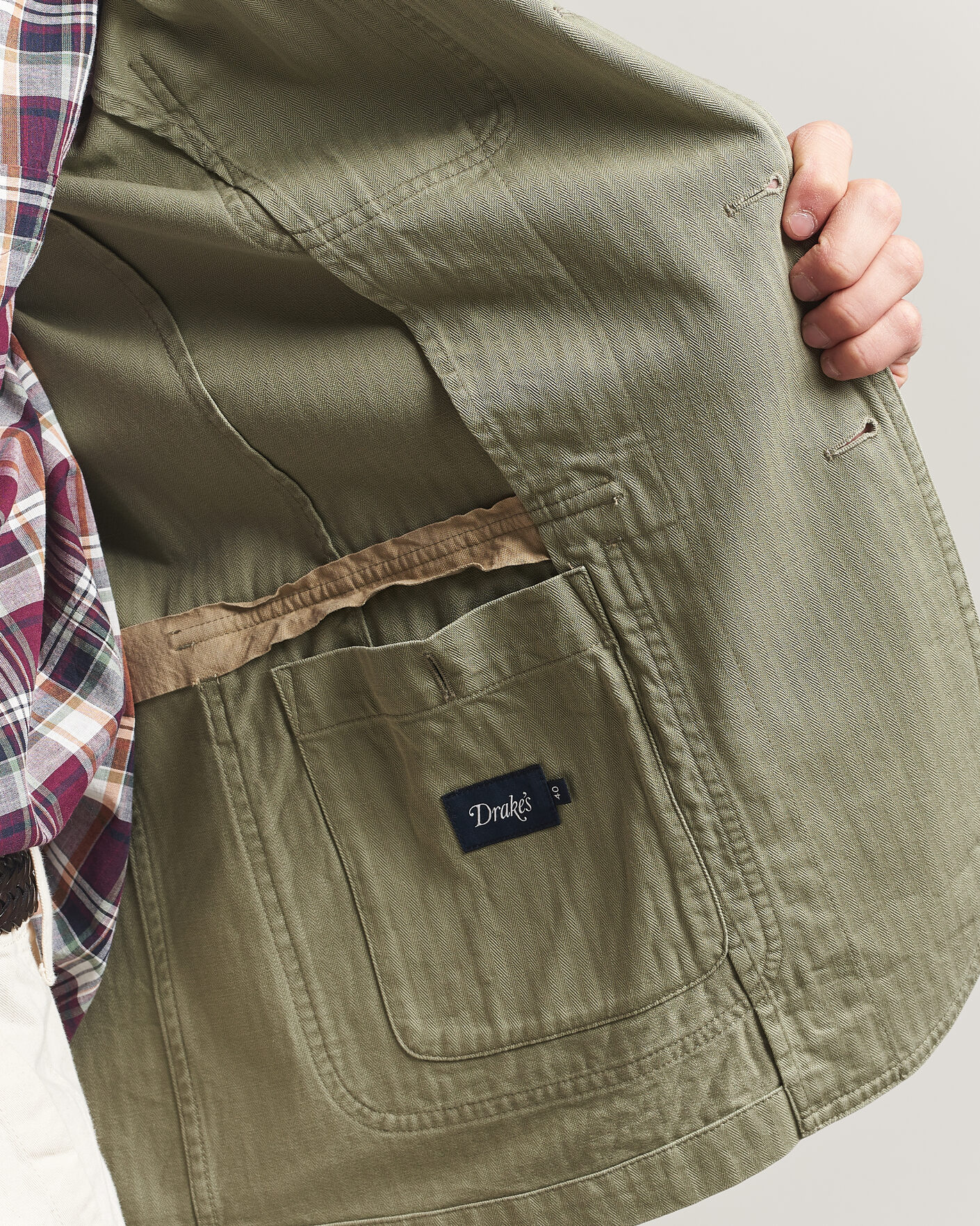 Herr | Kavajer | Drake's | MKI Herringbone Games Blazer Olive