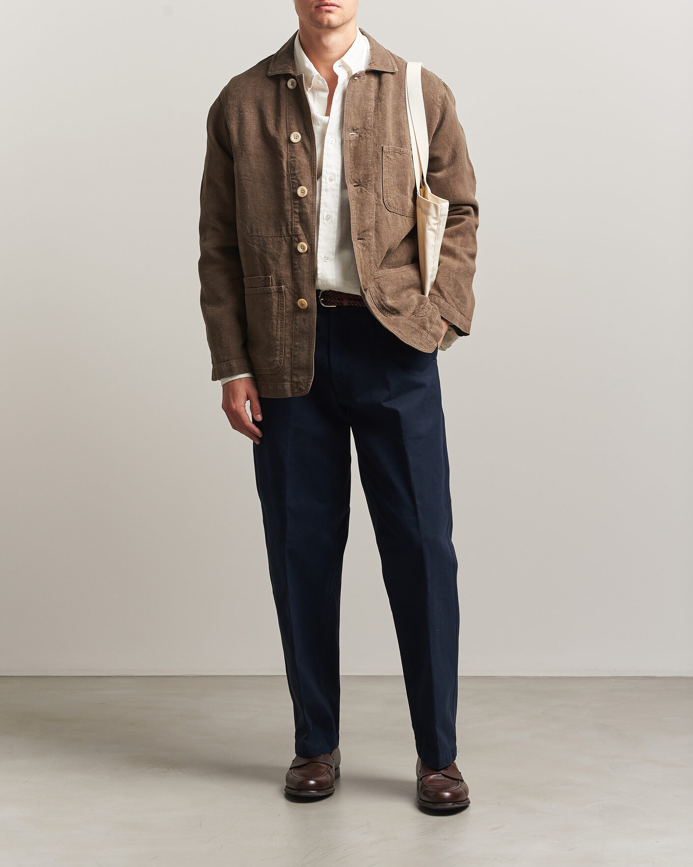 Herr | Jackor | Drake's | Heavy Linen Chore Jacket Brown