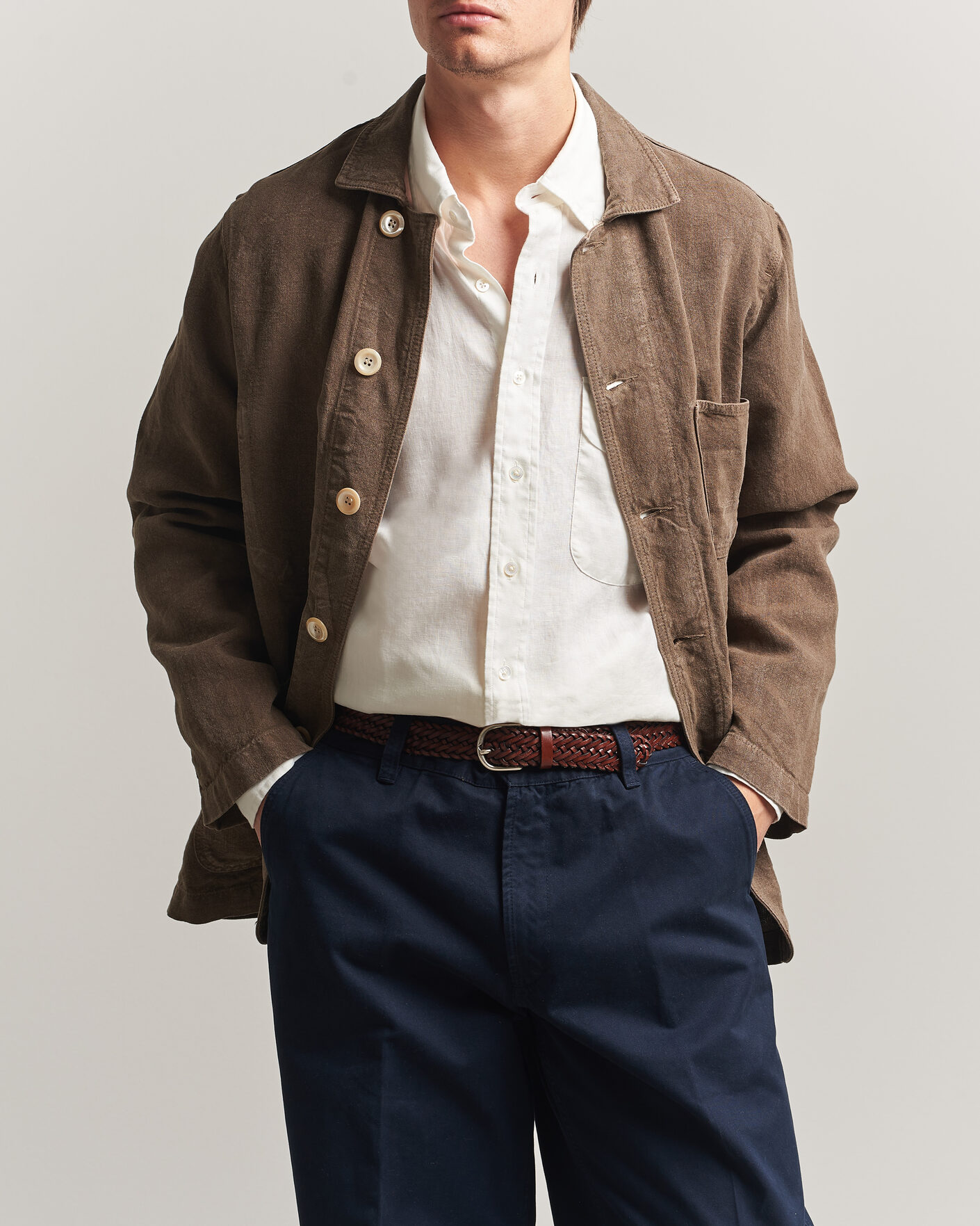 Herr | Jackor | Drake's | Heavy Linen Chore Jacket Brown