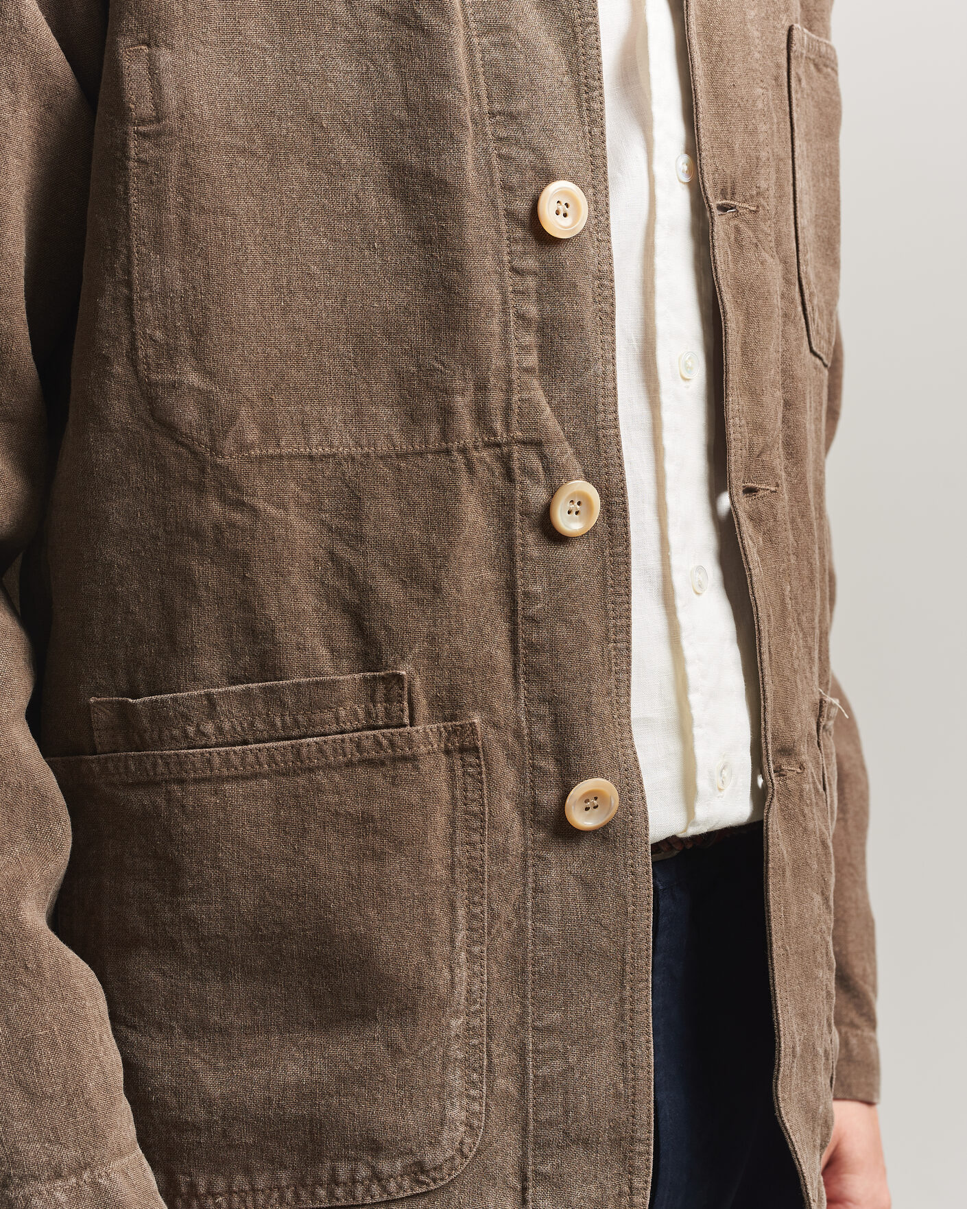 Herr | Jackor | Drake's | Heavy Linen Chore Jacket Brown