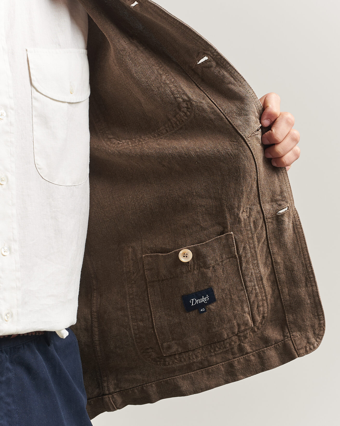 Herr | Jackor | Drake's | Heavy Linen Chore Jacket Brown