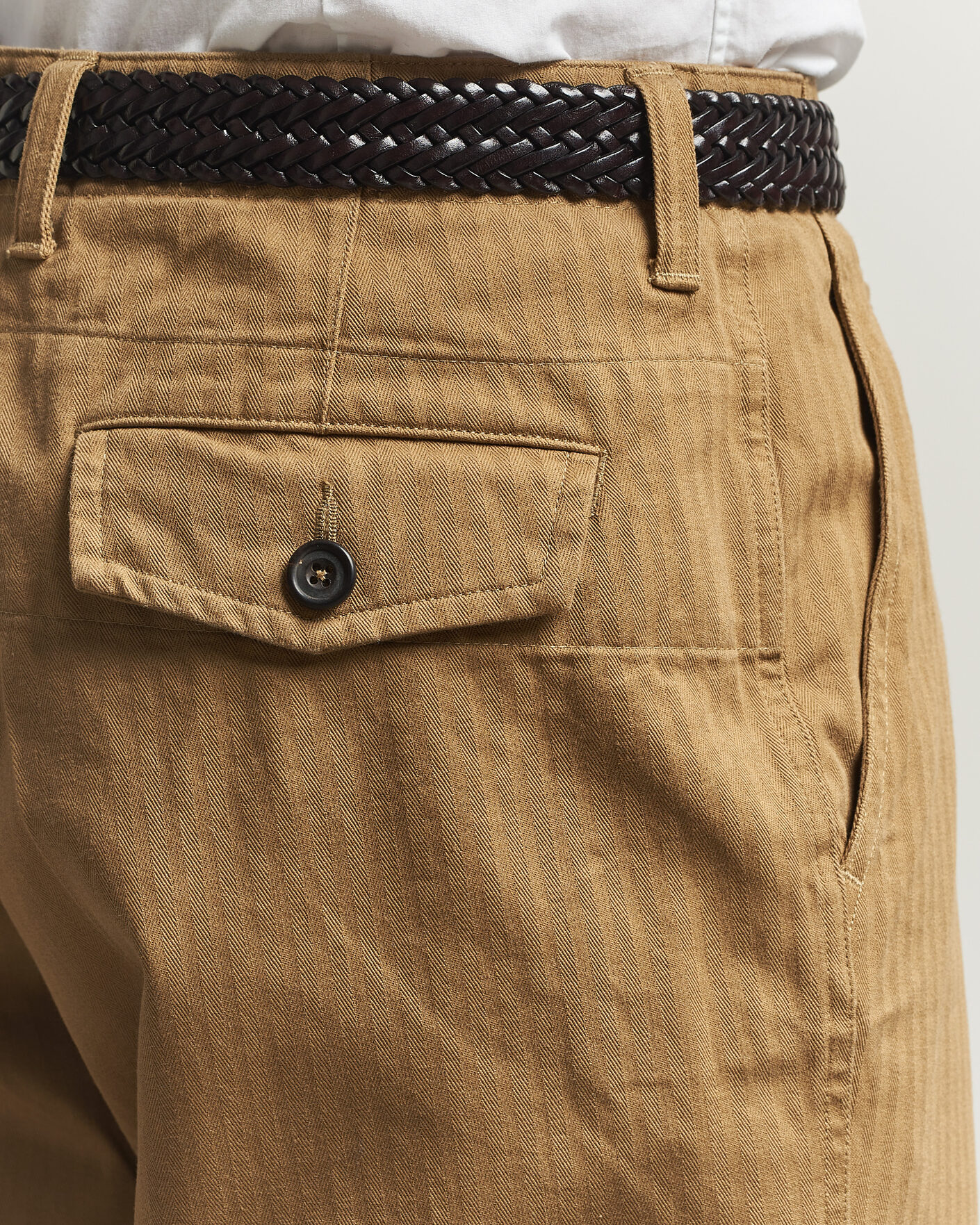 Herr | Byxor | Drake's | Herringbone Wide Leg Chino Khaki