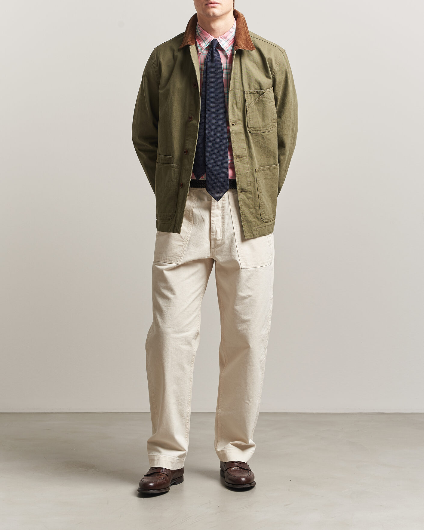 Herr | Byxor | Drake's | Twill Fatigue Trousers Ecru
