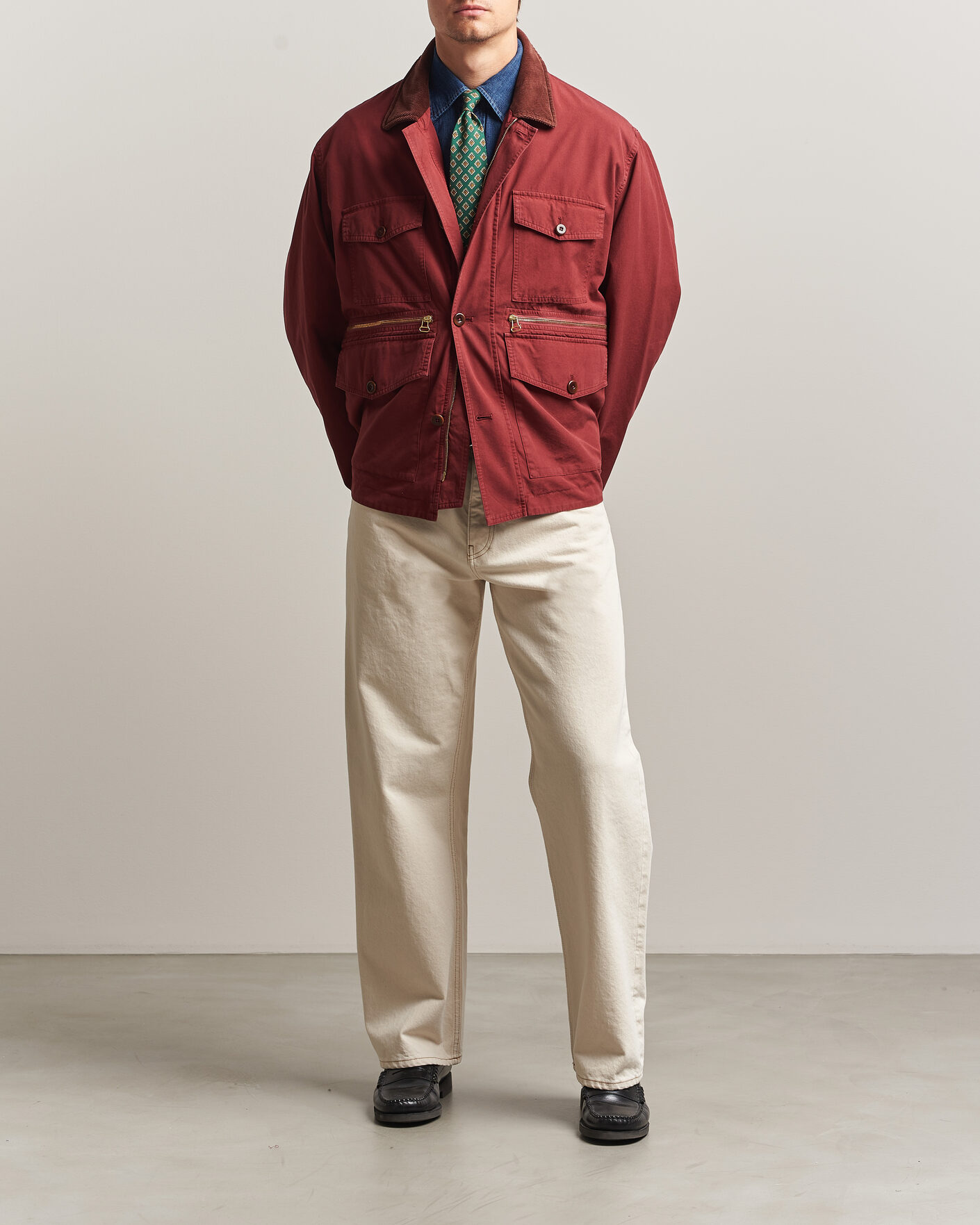 Herr | Jackor | Drake's | Hiking Jacket Washed Red