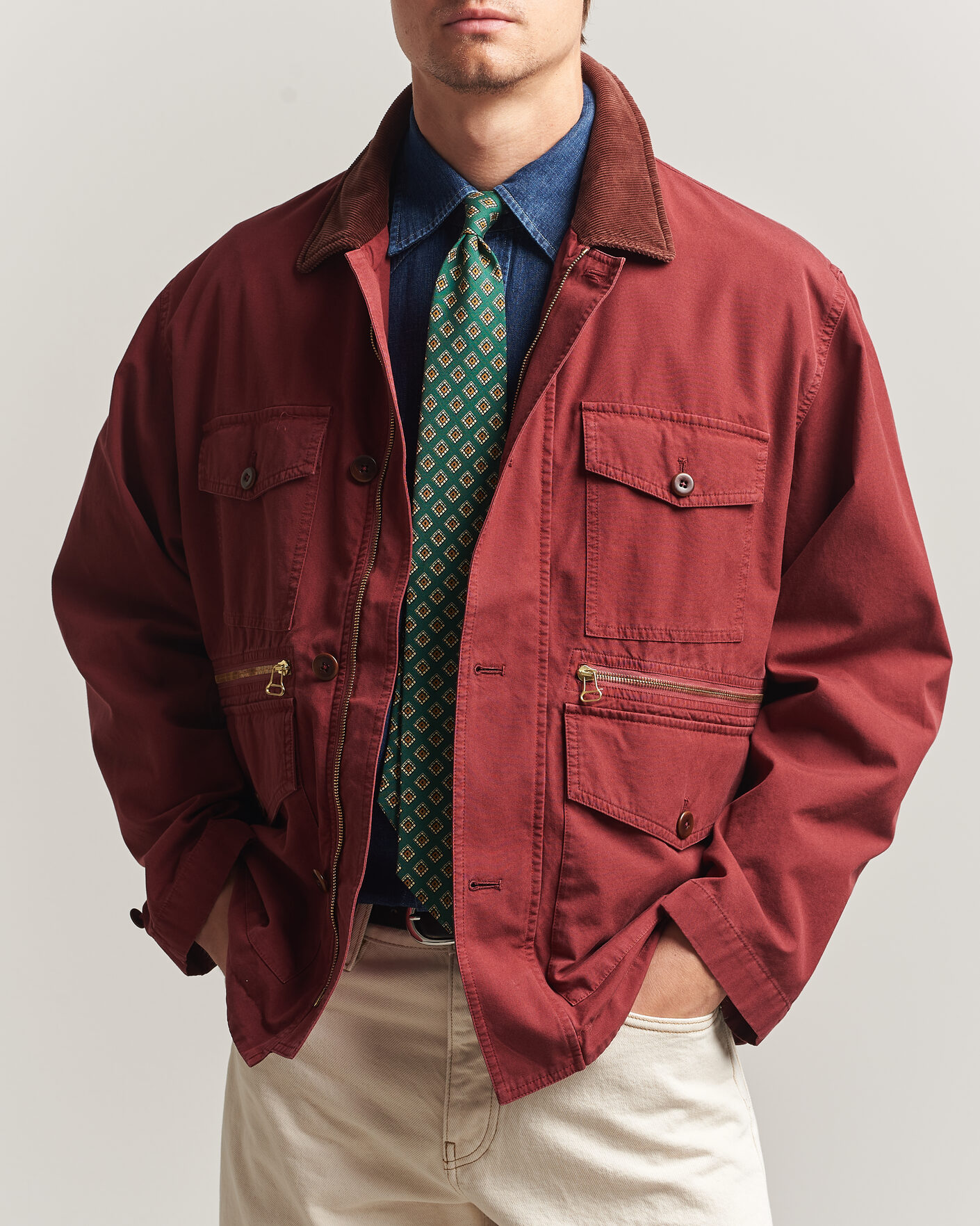 Herr | Jackor | Drake's | Hiking Jacket Washed Red