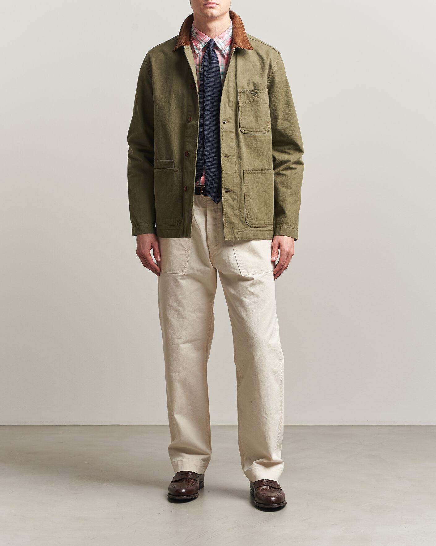 Herr | Jackor | Drake's | Twill Fatigue Jacket Khaki