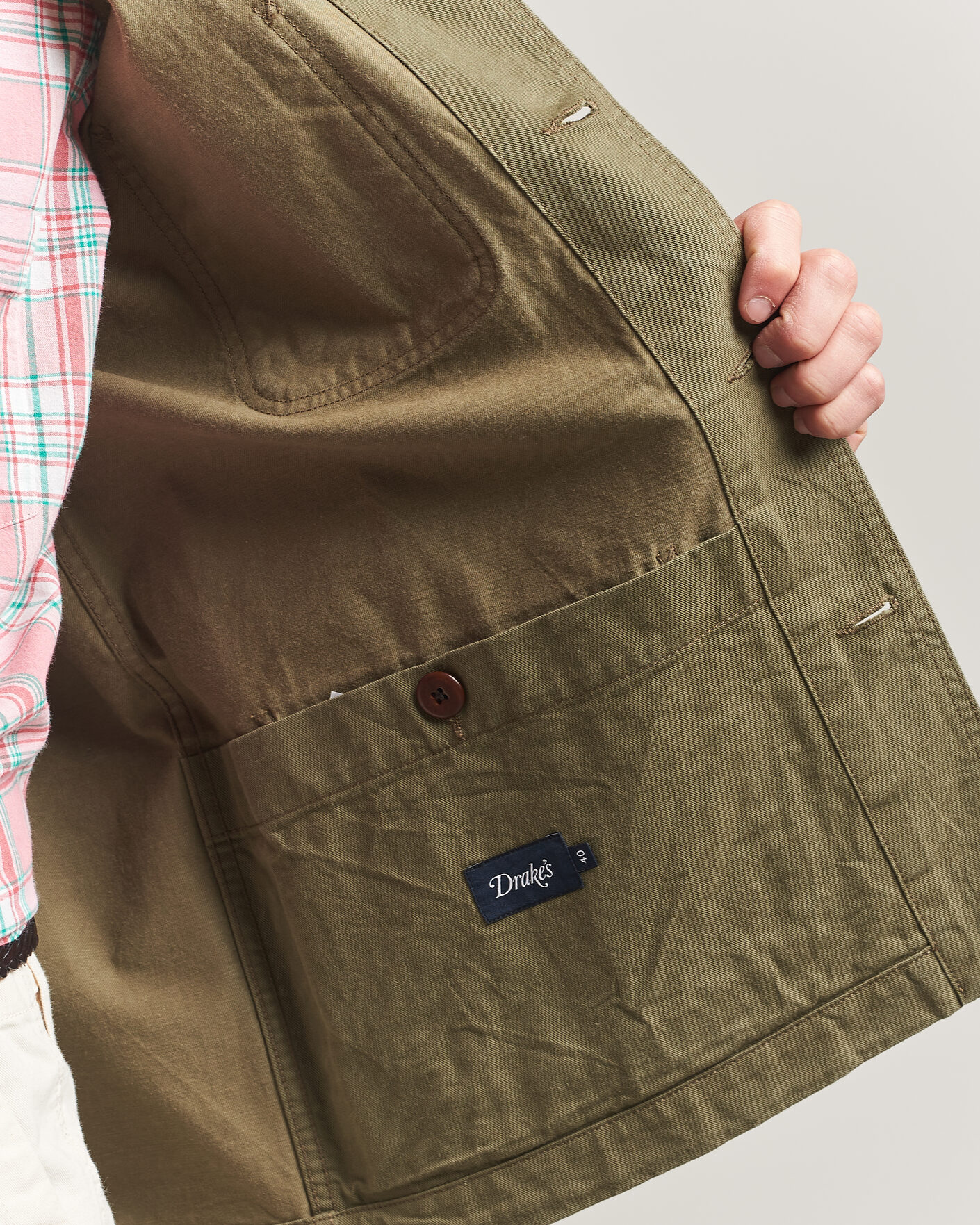 Herr | Jackor | Drake's | Twill Fatigue Jacket Khaki