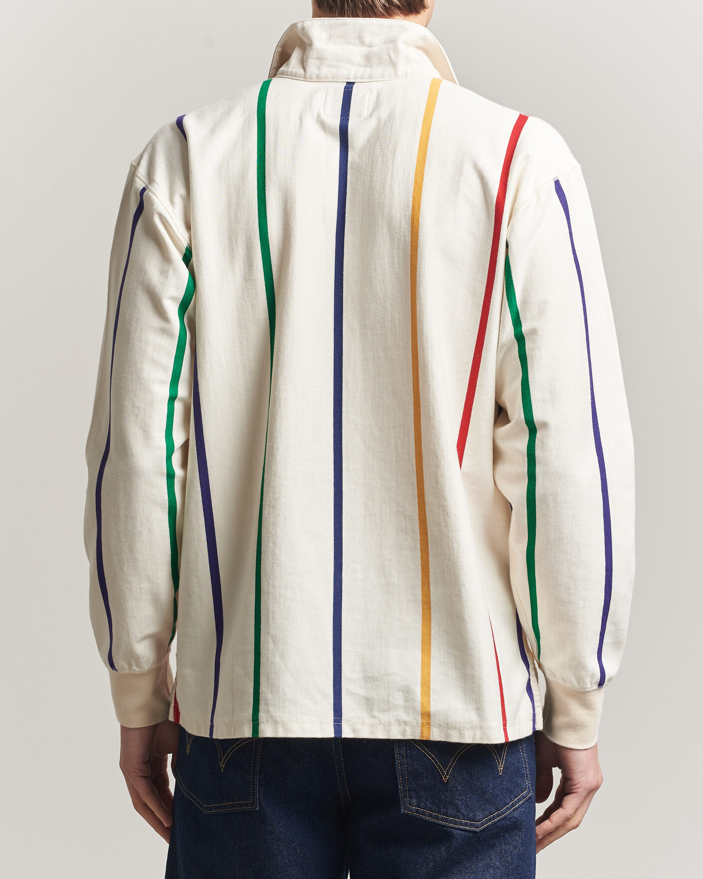 Herr | Tröjor | Drake's | Colourful Vertical Stripe Rugby White