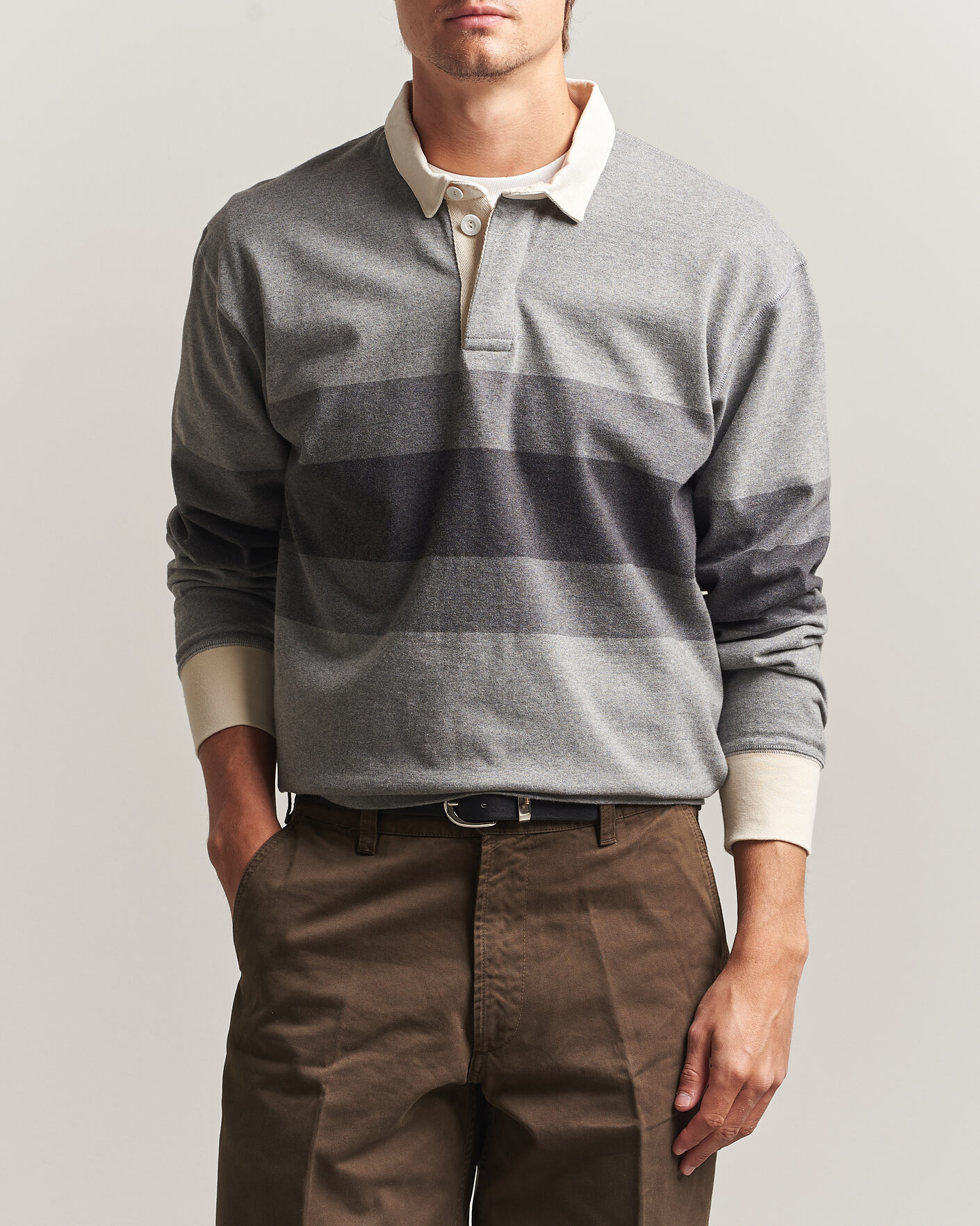 Herr | Tröjor | Drake's | Melange Stripe Rugby Grey