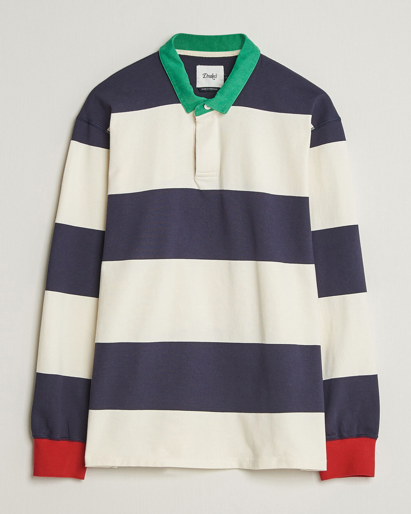 Herr | Tröjor | Drake's | Dual Block Stripe Rugby Whie/Navy