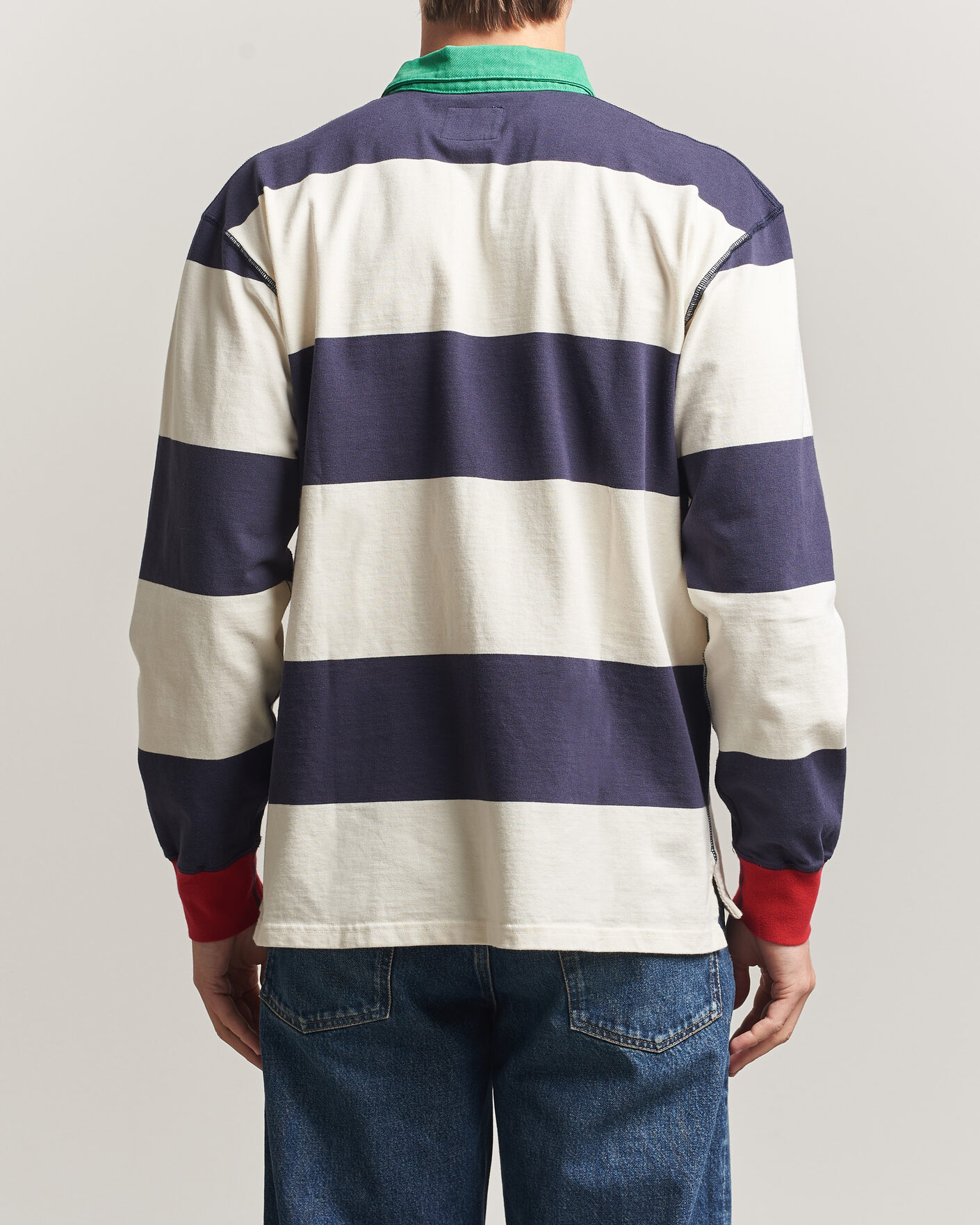 Herr | Tröjor | Drake's | Dual Block Stripe Rugby Whie/Navy