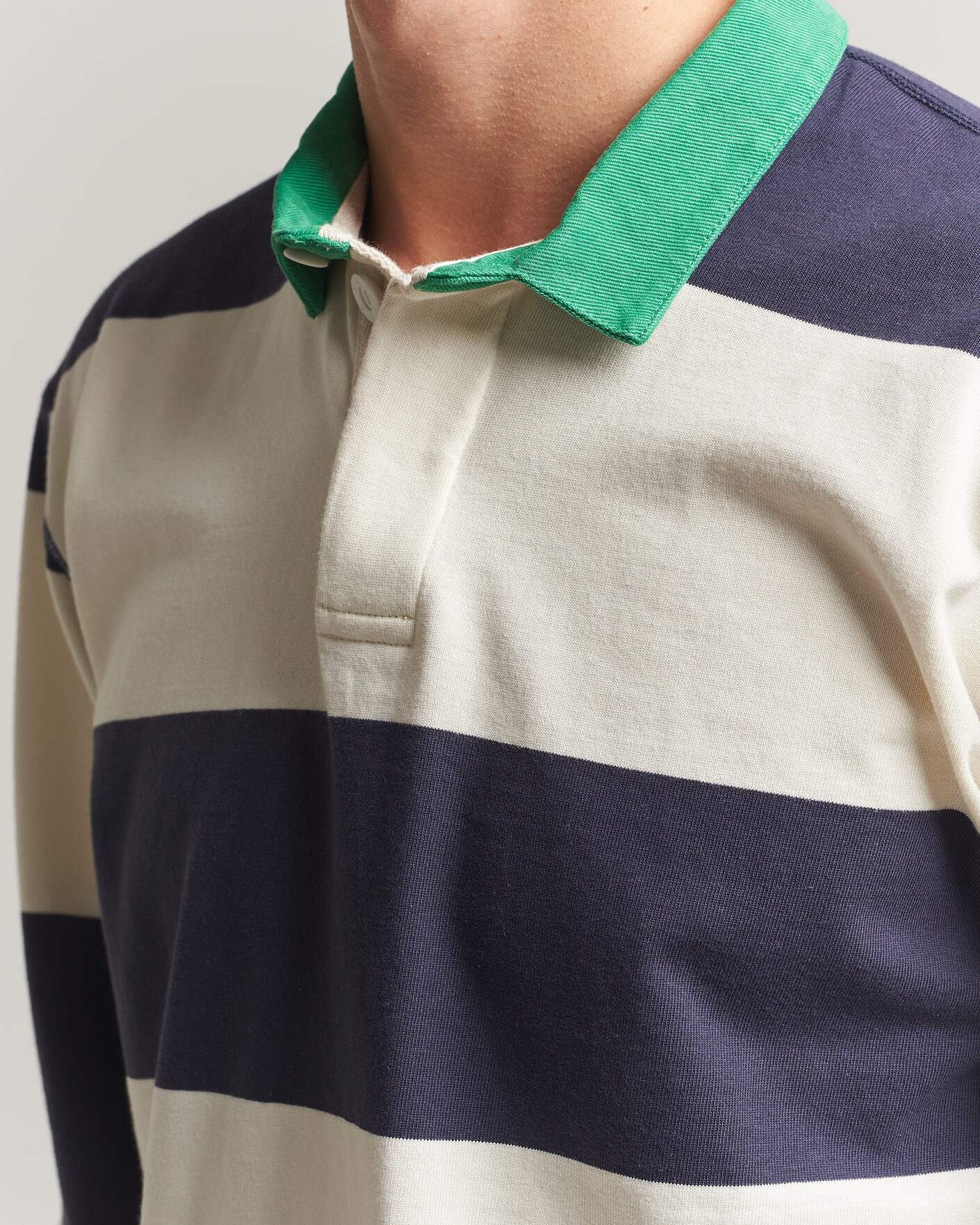 Herr | Tröjor | Drake's | Dual Block Stripe Rugby Whie/Navy