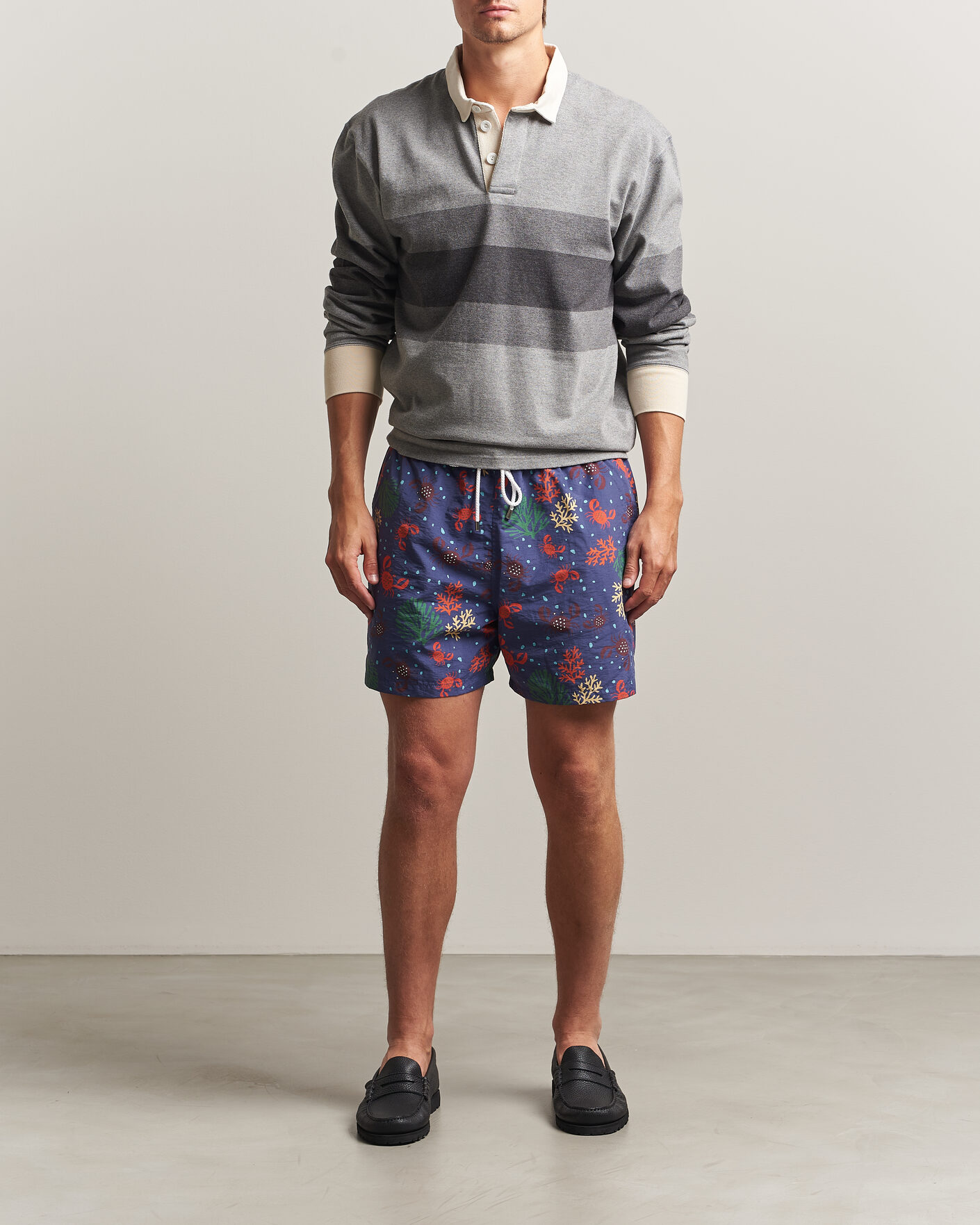 Herr | Badbyxor | Drake's | Crabs Drawstring Swimshorts Blue
