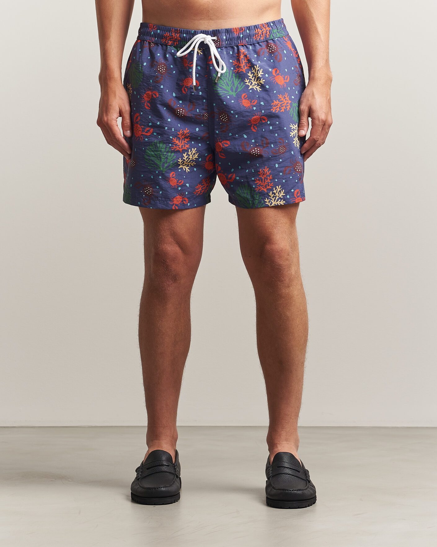 Herr | Badbyxor | Drake's | Crabs Drawstring Swimshorts Blue