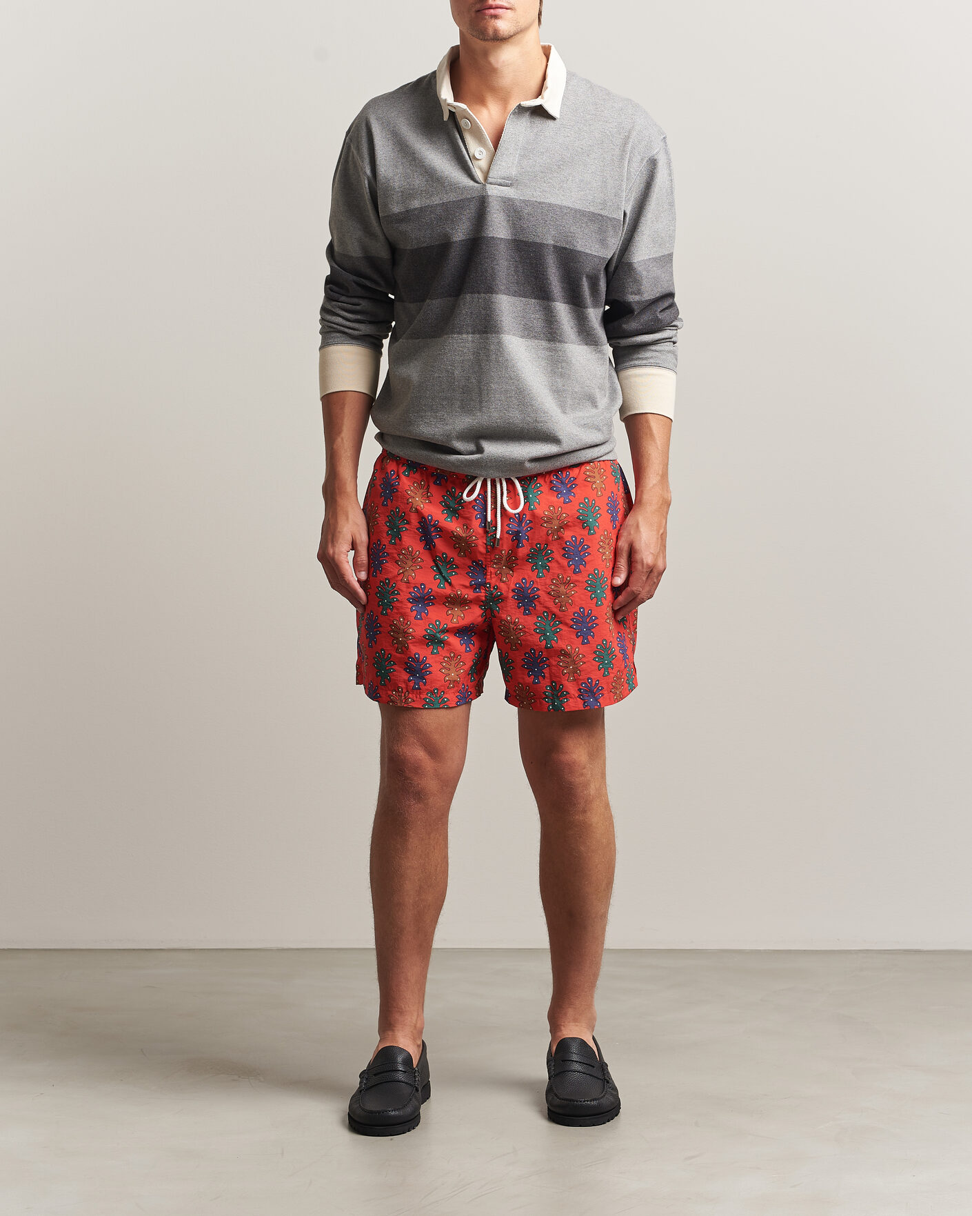 Herr | Badbyxor | Drake's | Trees Drawstring Swimshorts Tomato